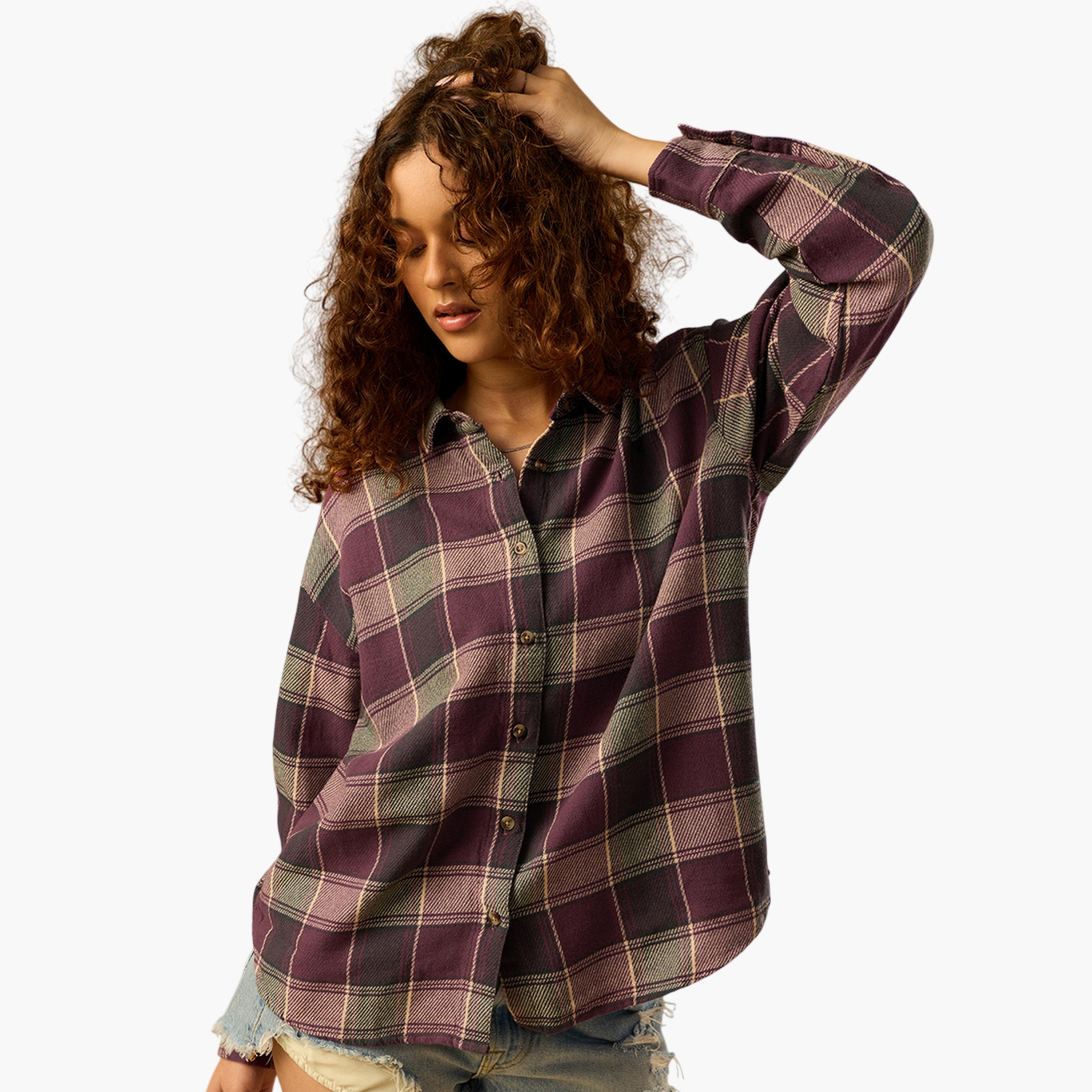 The Souled Store X Styli Burgundy Plaid Regular Fit Shirt-women-clothing-shirtsandblouses-shirts-image-1