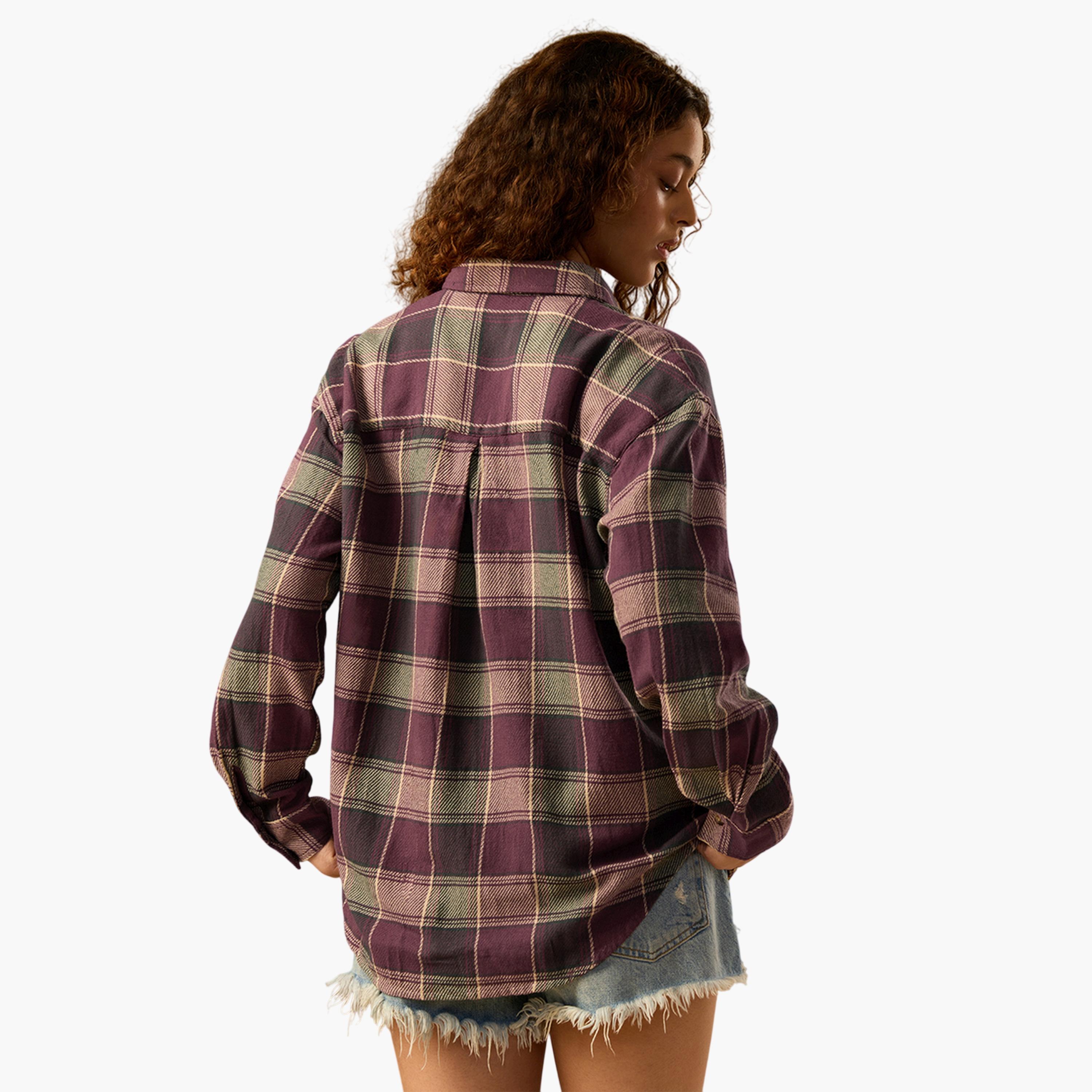 The Souled Store X Styli Burgundy Plaid Regular Fit Shirt-women-clothing-shirtsandblouses-shirts-image-3
