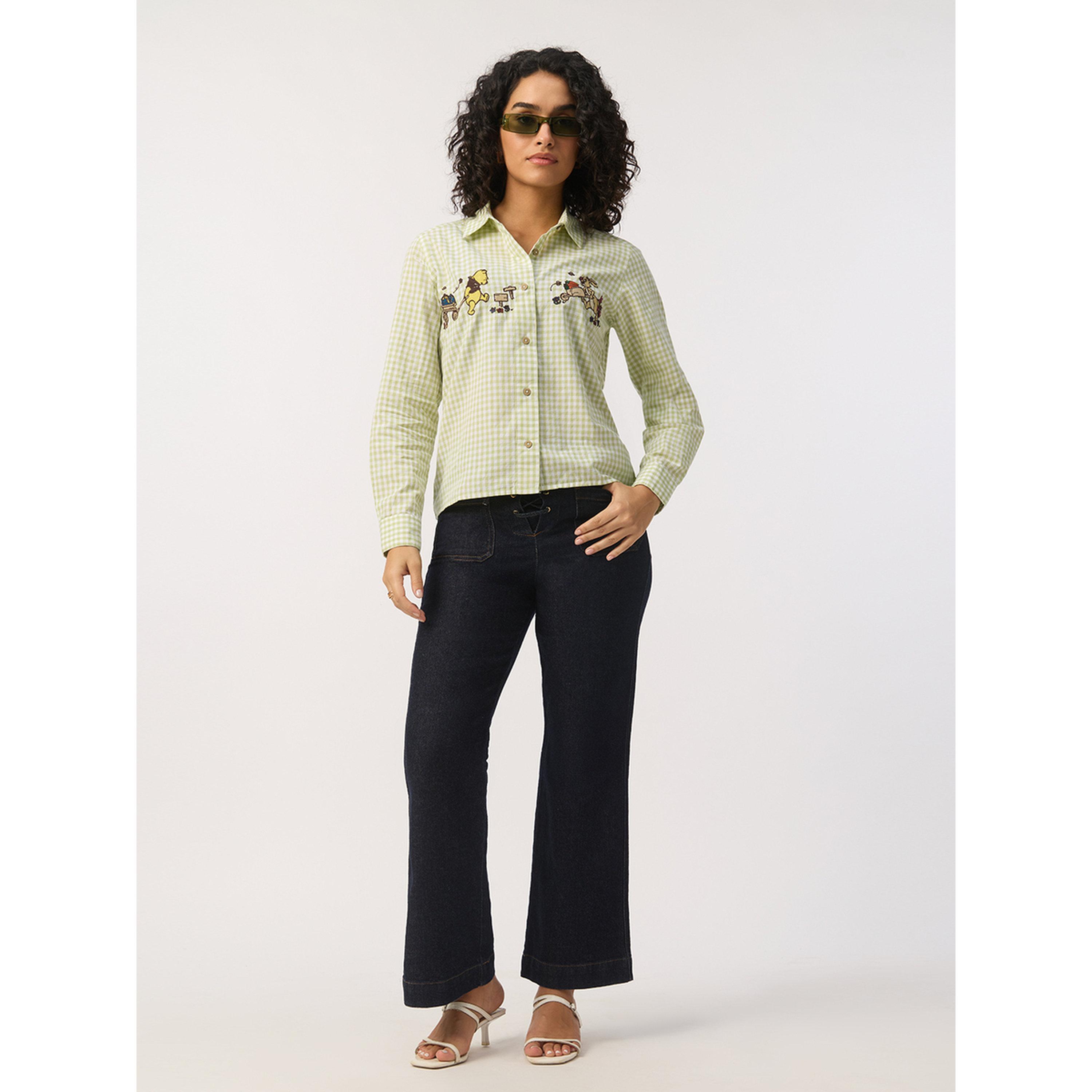 The Souled Store X Styli Green Gingham Pooh and Friends Embroidered Shirt-women-clothing-shirtsandblouses-shirts-image-2