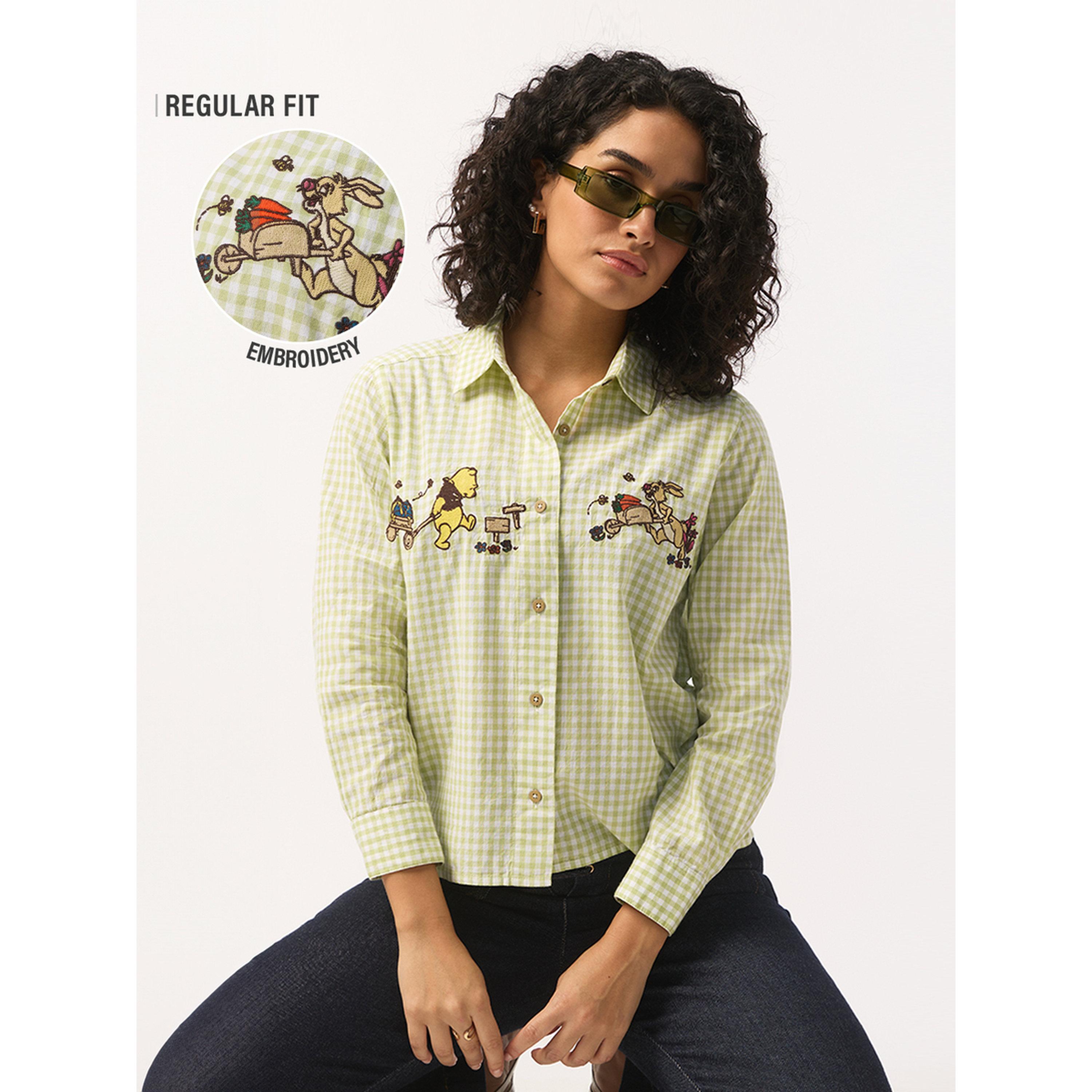 The Souled Store X Styli Green Gingham Pooh and Friends Embroidered Shirt-women-clothing-shirtsandblouses-shirts-image-3
