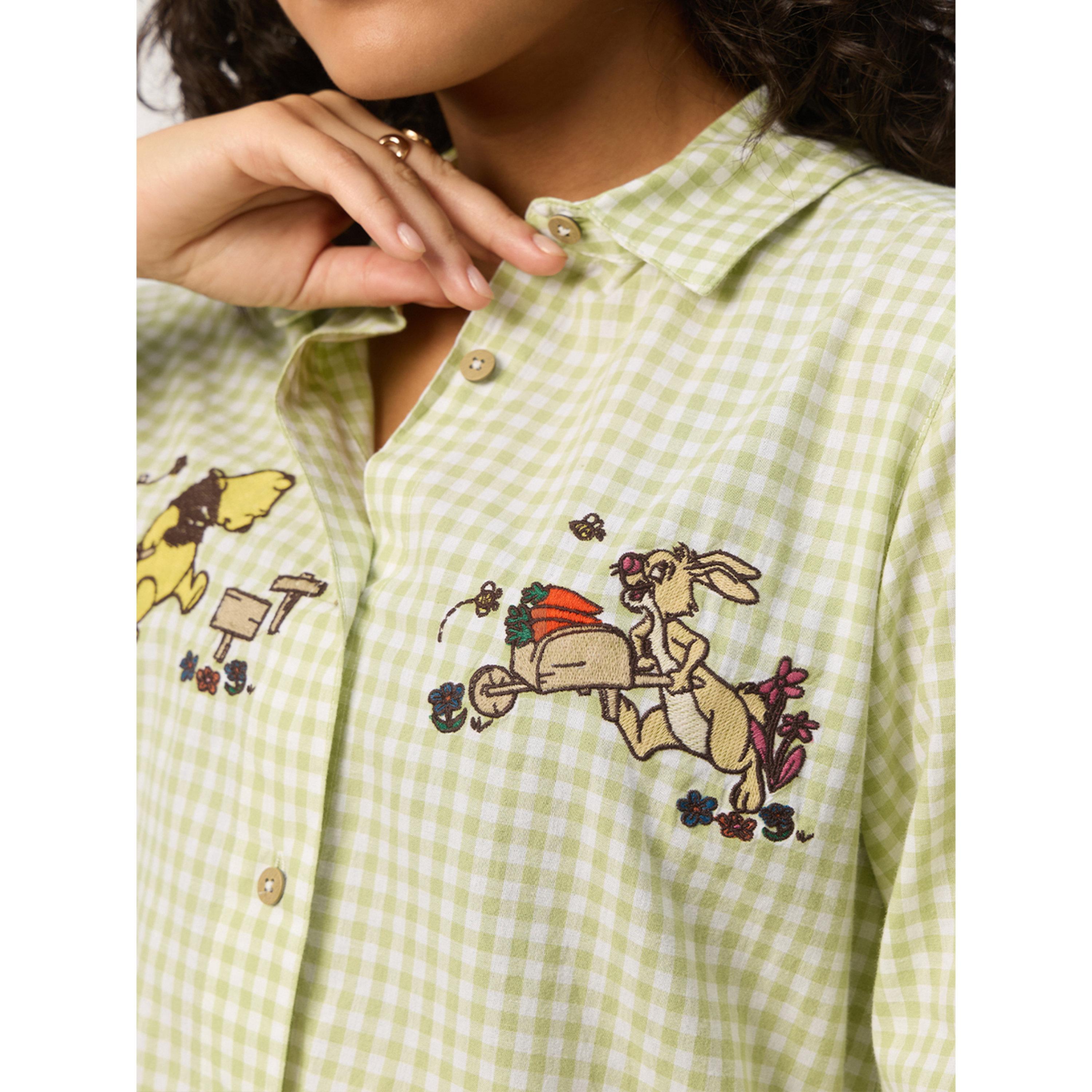The Souled Store X Styli Green Gingham Pooh and Friends Embroidered Shirt-women-clothing-shirtsandblouses-shirts-image-5