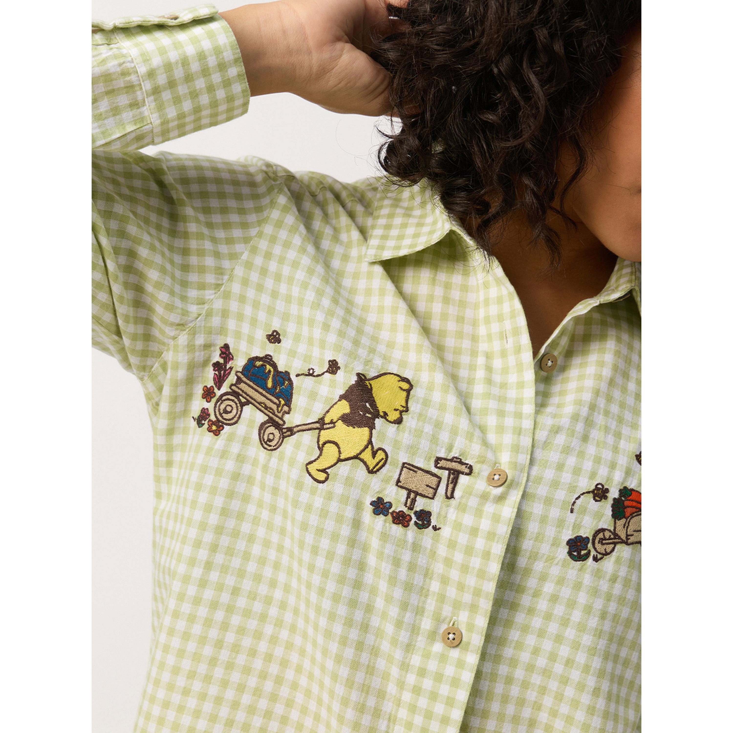 The Souled Store X Styli Green Gingham Pooh and Friends Embroidered Shirt-women-clothing-shirtsandblouses-shirts-image-6