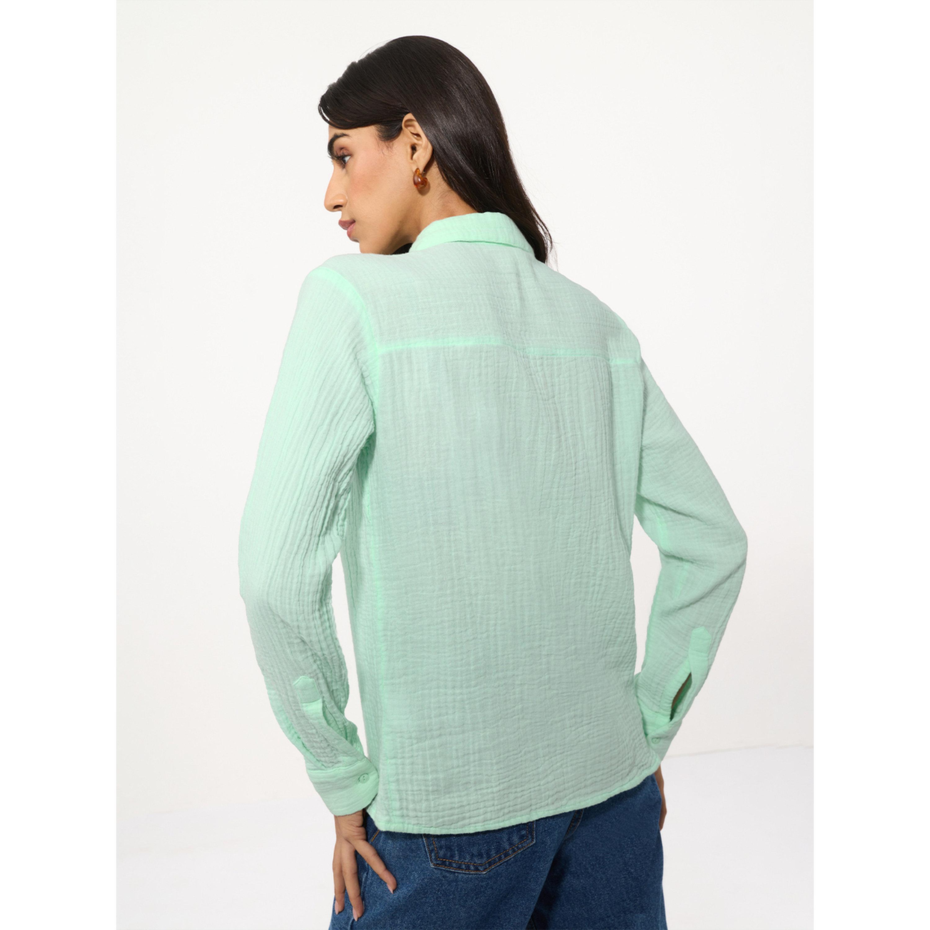 The Souled Store X Styli Womens Relaxed Fit Green Long Sleeve Textured Shirt-women-clothing-shirtsandblouses-shirts-image-3
