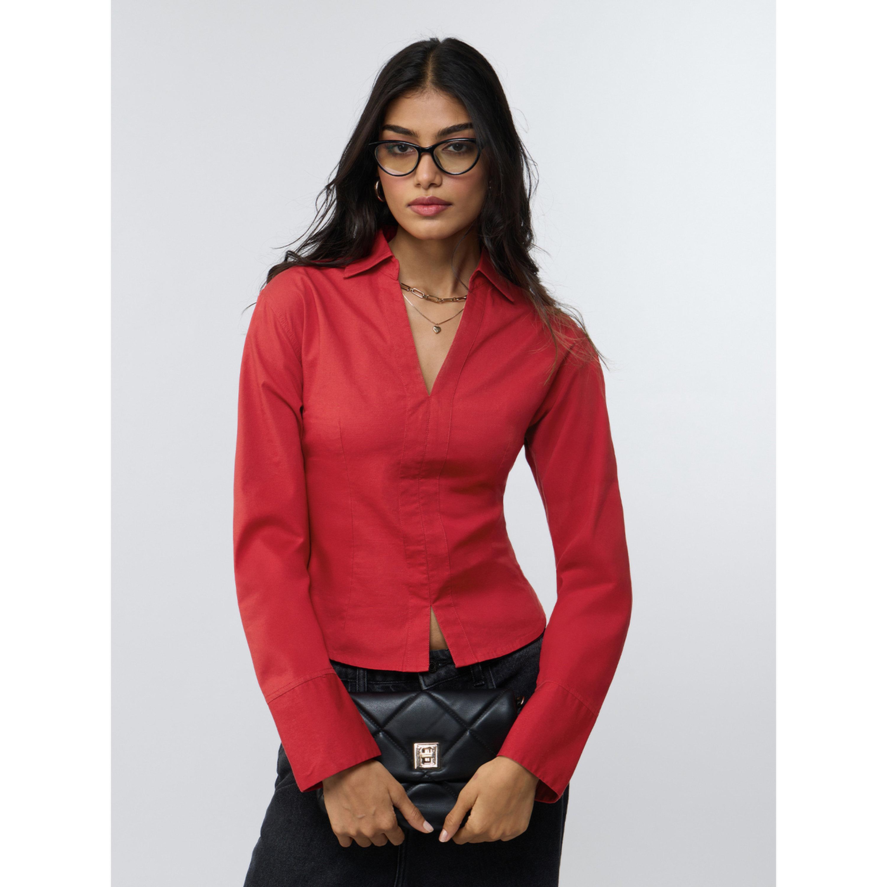 قميص أحمر بأكمام طويلة بقصة مستقيمة-women-clothing-shirtsandblouses-shirts-image-1