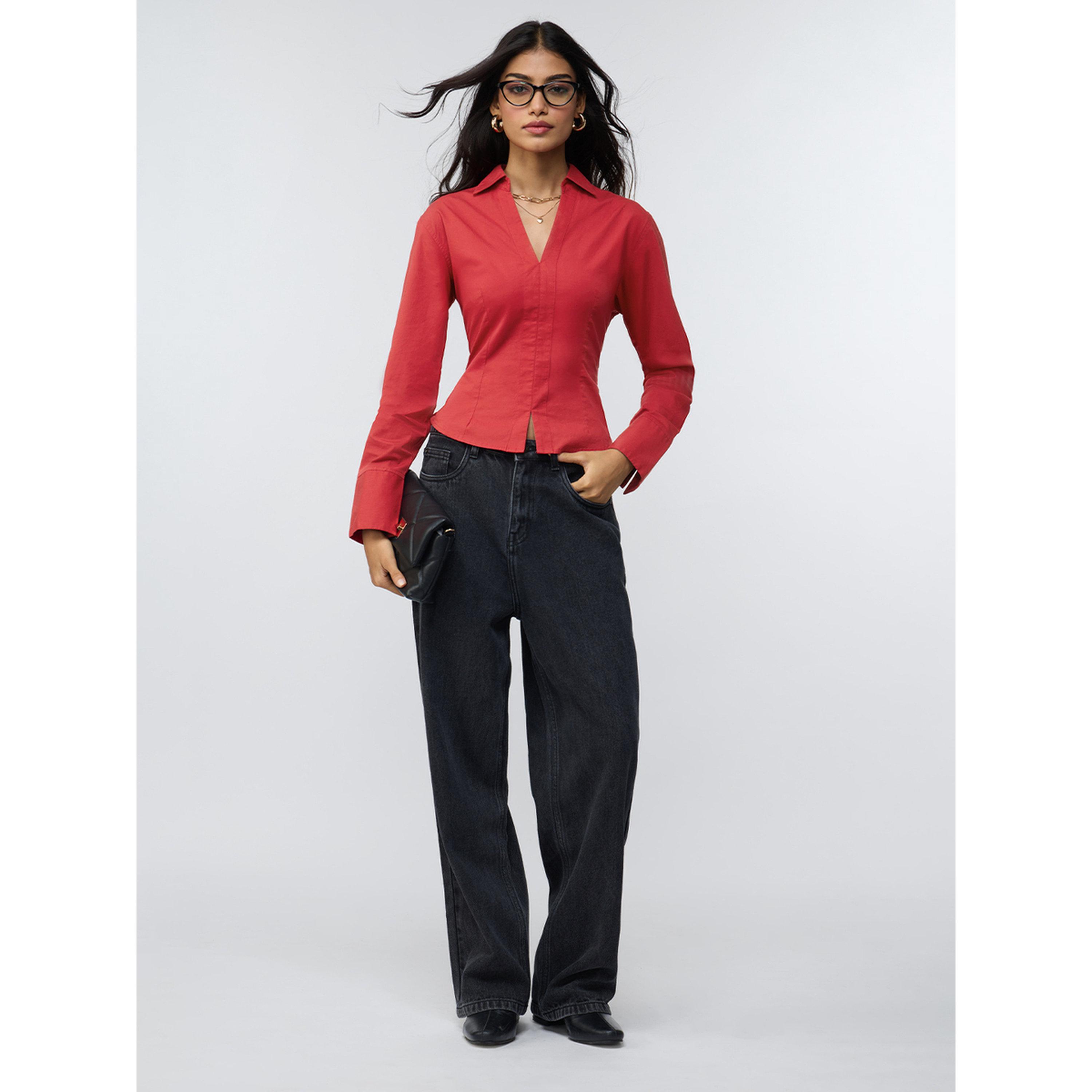 The Souled Store X Styli Red Long Sleeve Regular Fit Shirt-women-clothing-shirtsandblouses-shirts-image-2