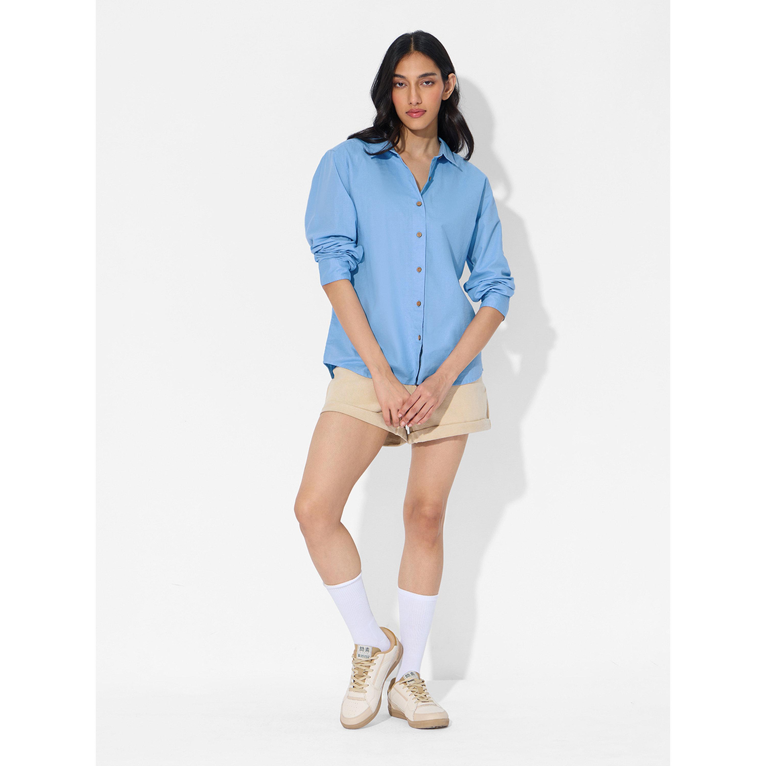 بلوزة مزيج الكتان زرقاء بقصة مستقيمة-women-clothing-shirtsandblouses-shirts-image-2
