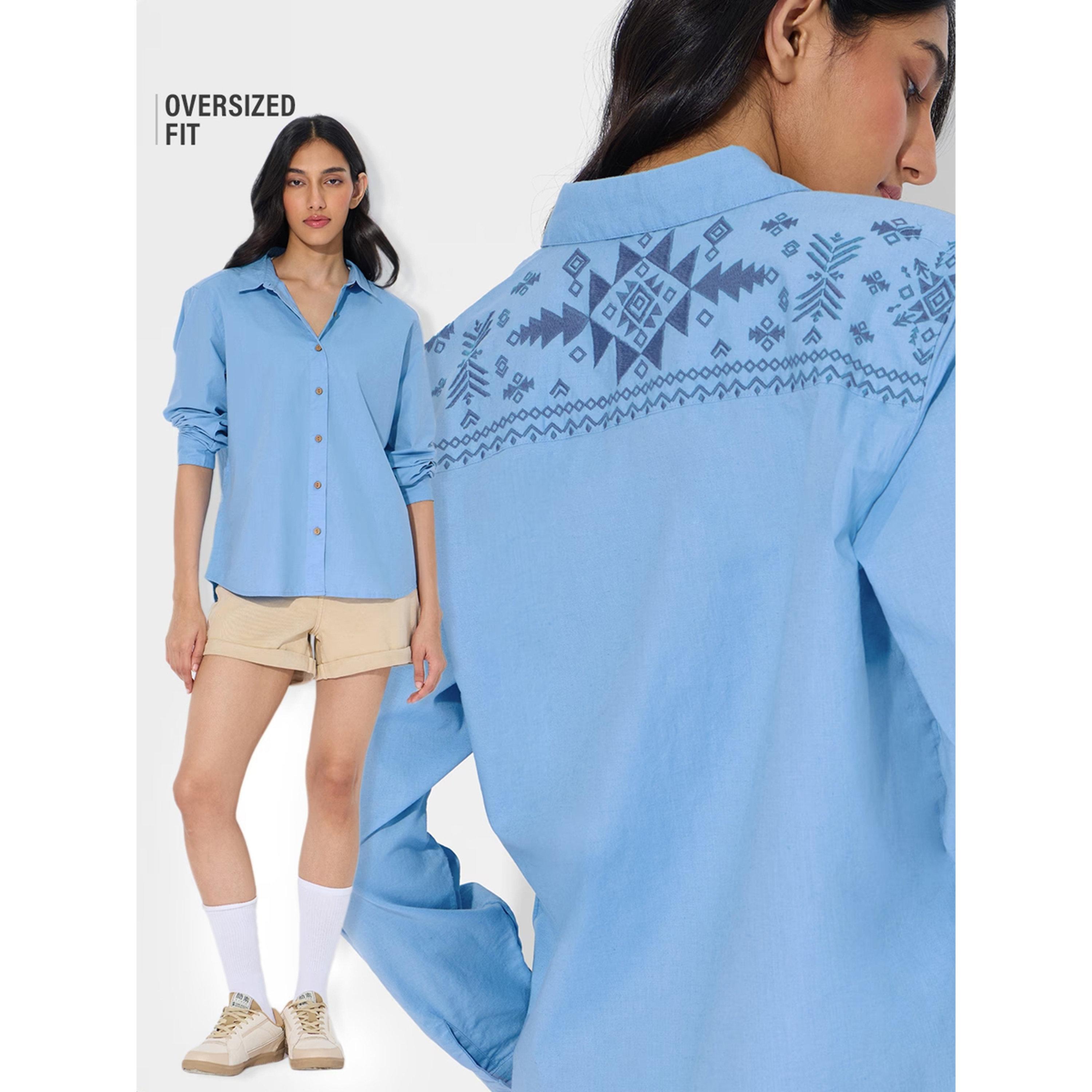 بلوزة مزيج الكتان زرقاء بقصة مستقيمة-women-clothing-shirtsandblouses-shirts-image-3