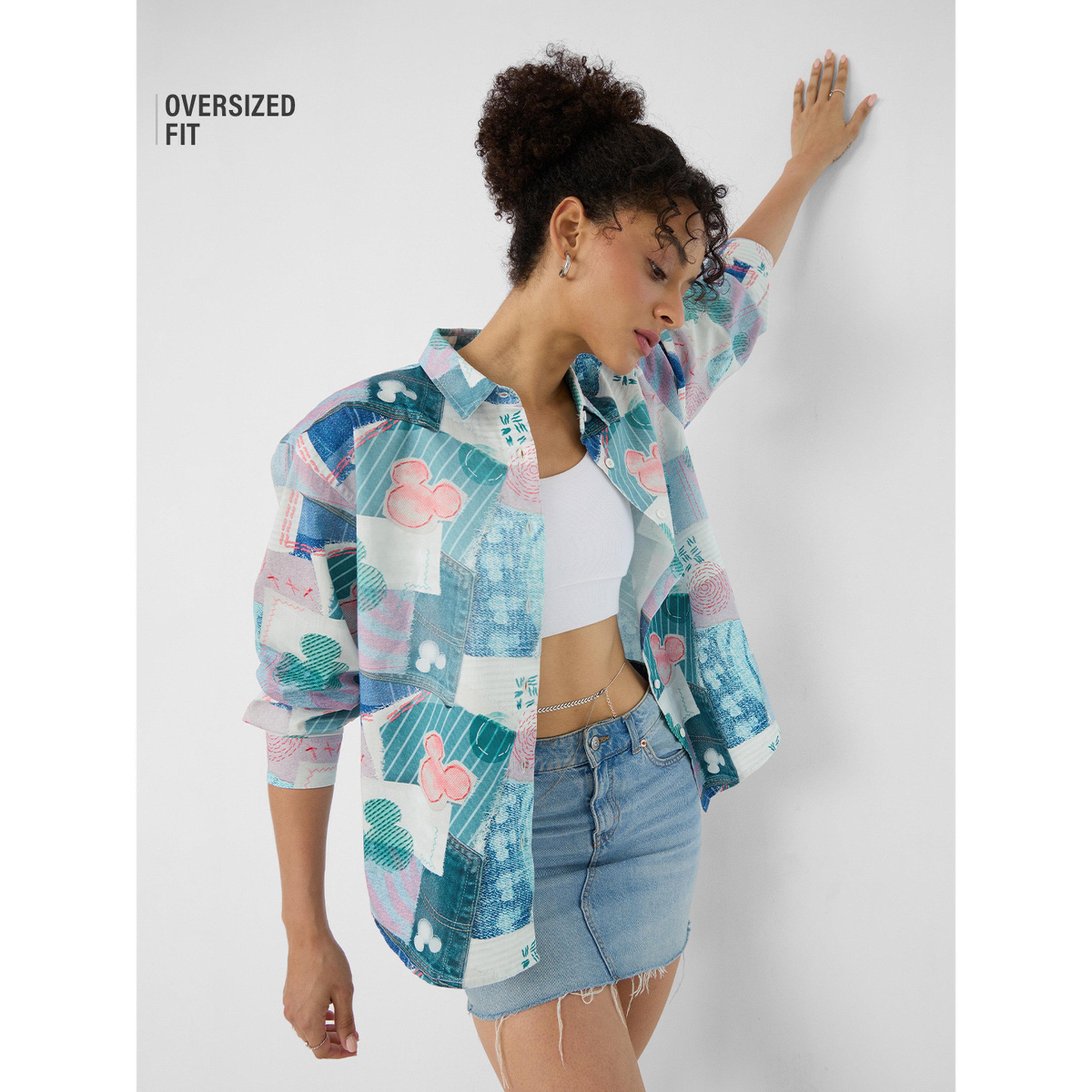 The Souled Store X Styli Blue Mickey Mouse Patchwork Oversized Long Sleeve Shirt-women-clothing-shirtsandblouses-shirts-image-3