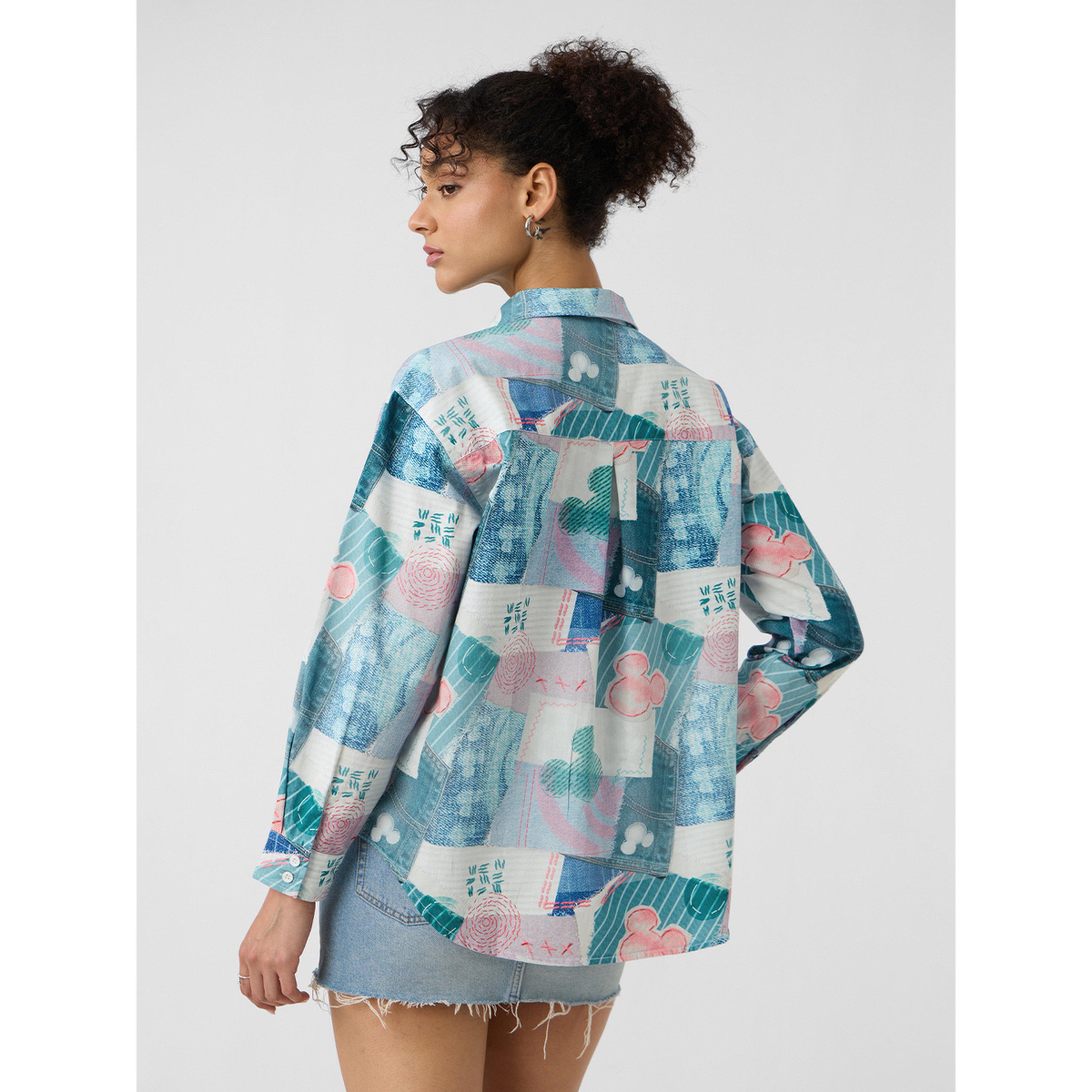 The Souled Store X Styli Blue Mickey Mouse Patchwork Oversized Long Sleeve Shirt-women-clothing-shirtsandblouses-shirts-image-4