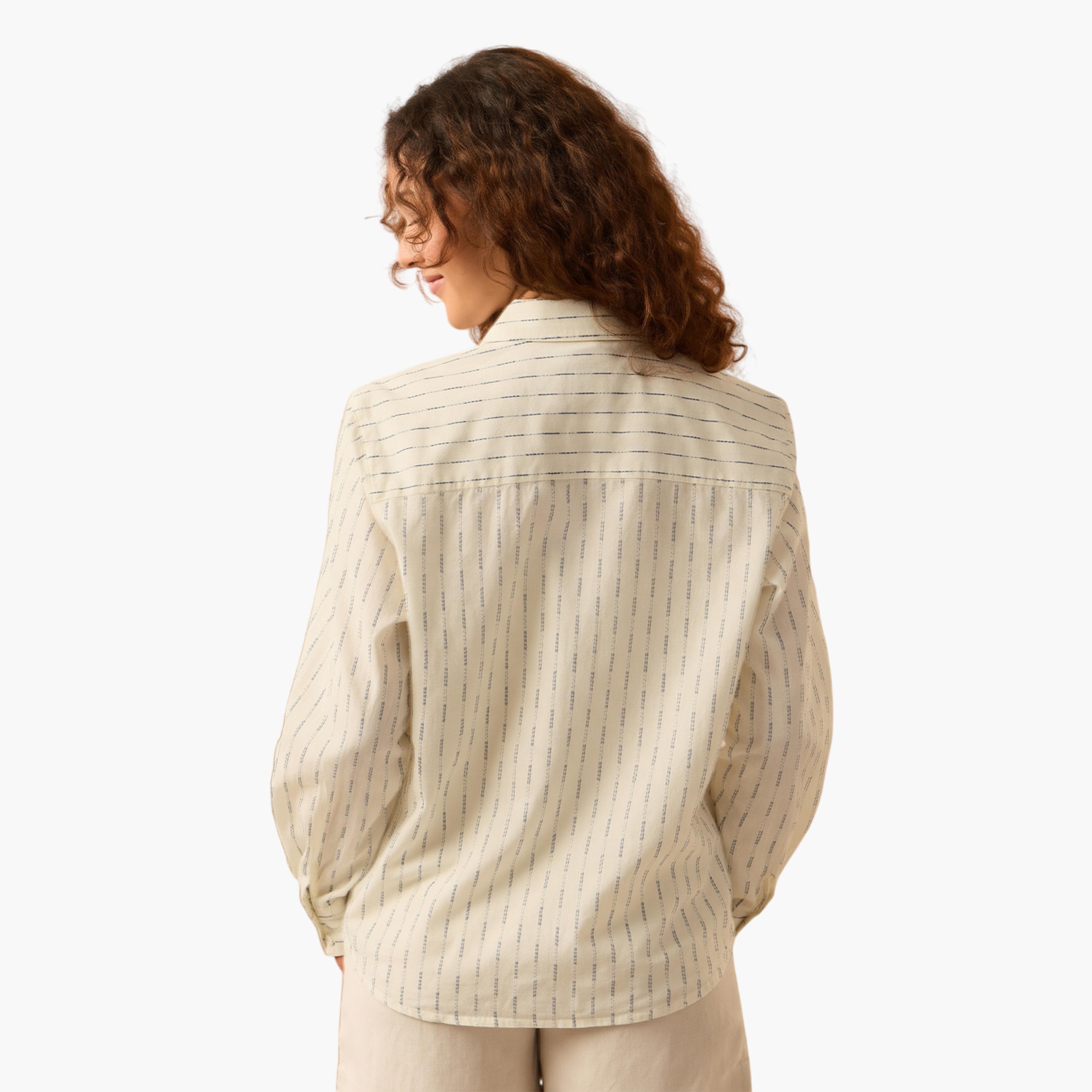 The Souled Store X Styli Off-White Striped Long Sleeve Relaxed Fit Shirt-women-clothing-shirtsandblouses-shirts-image-3