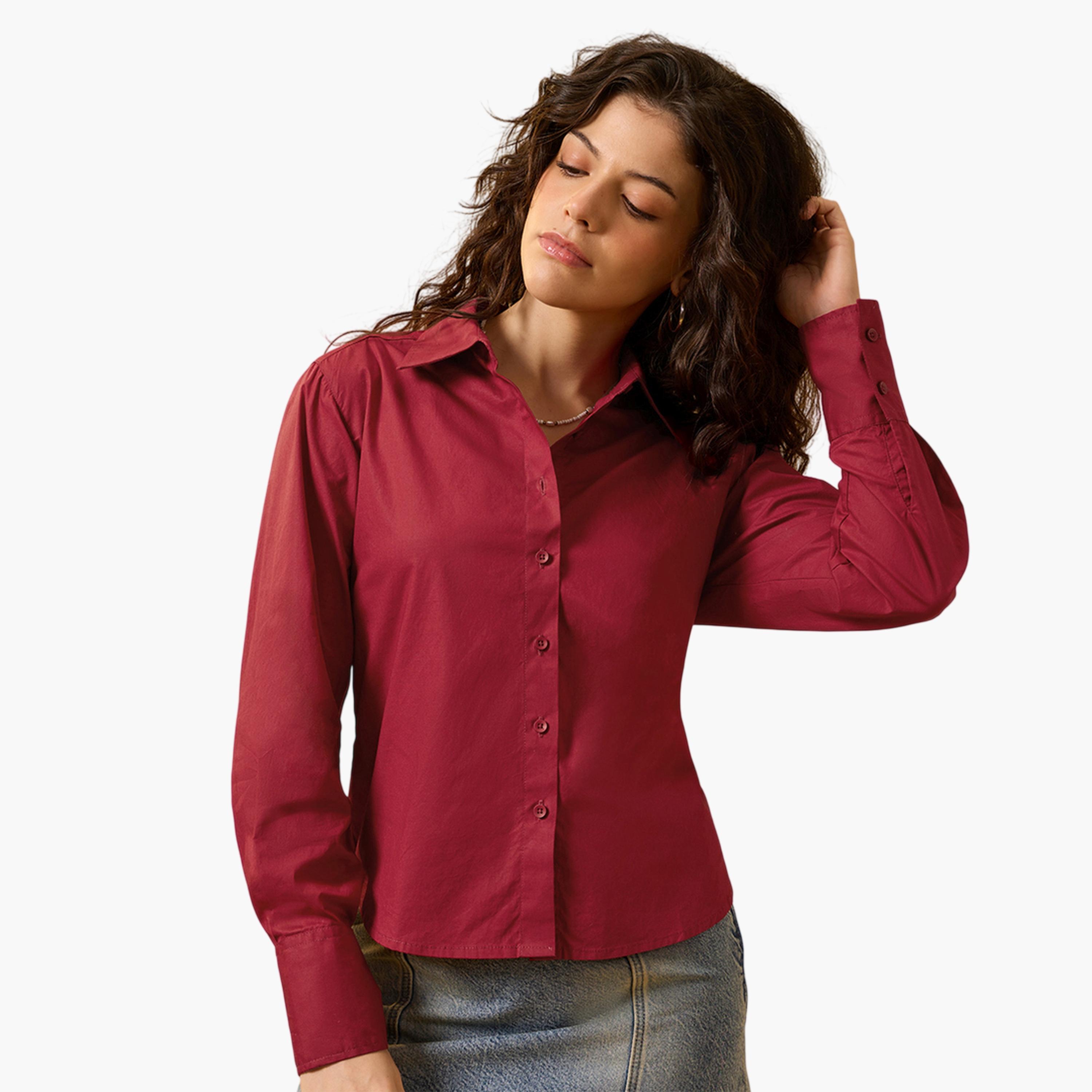 بلوزة حمراء بأكمام طويلة بقصة مستقيمة-women-clothing-shirtsandblouses-shirts-image-1