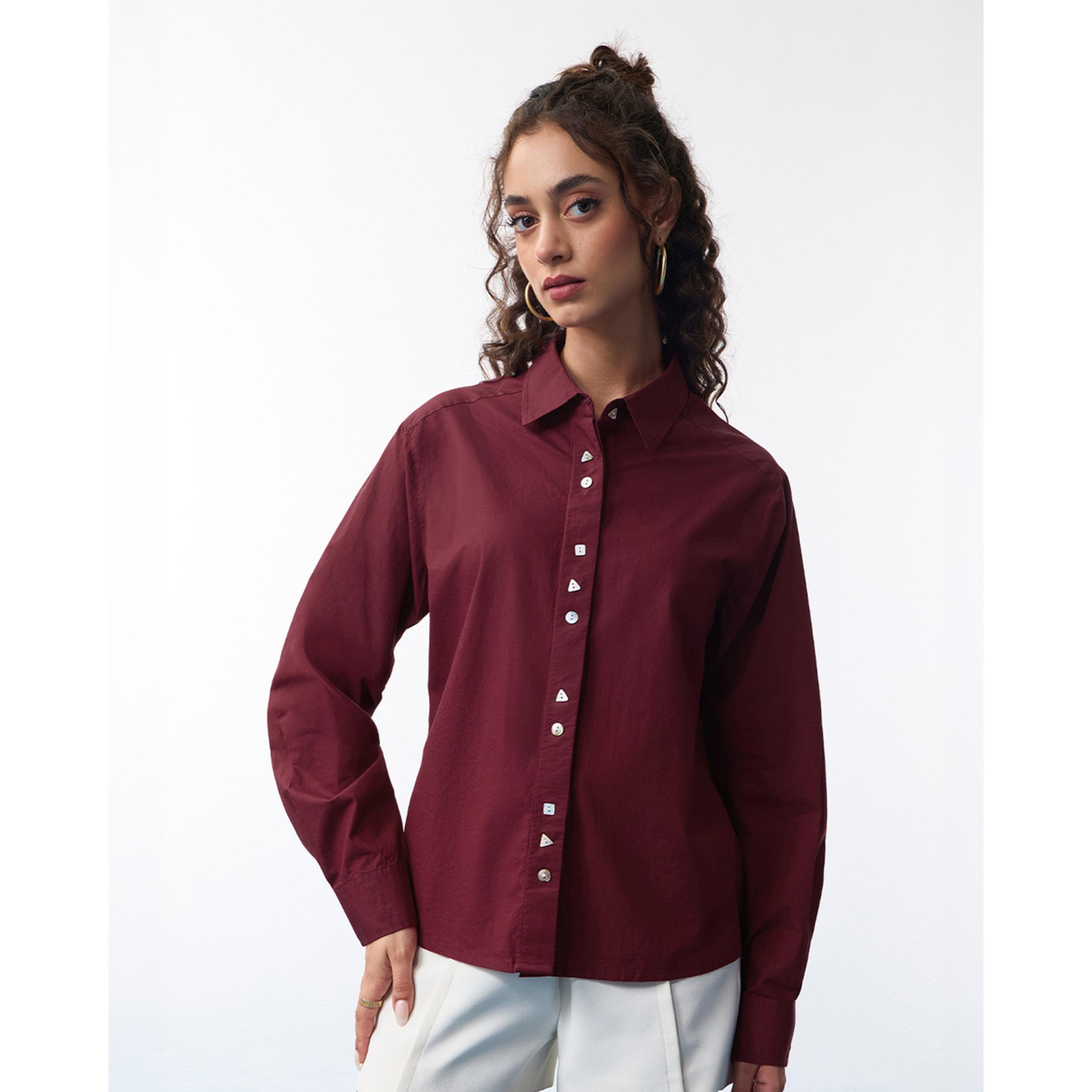 بلوزة مارون بأكمام طويلة بقصة مريحة-women-clothing-shirtsandblouses-shirts-image-1
