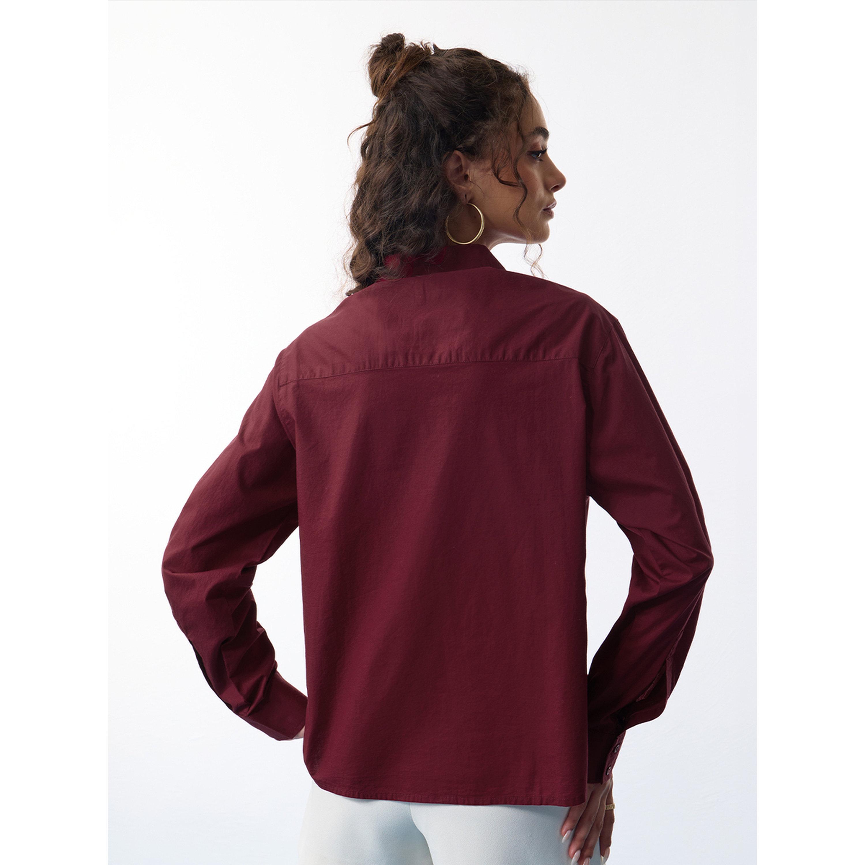 The Souled Store X Styli Maroon Long Sleeve Relaxed Fit Shirt-women-clothing-shirtsandblouses-shirts-image-3