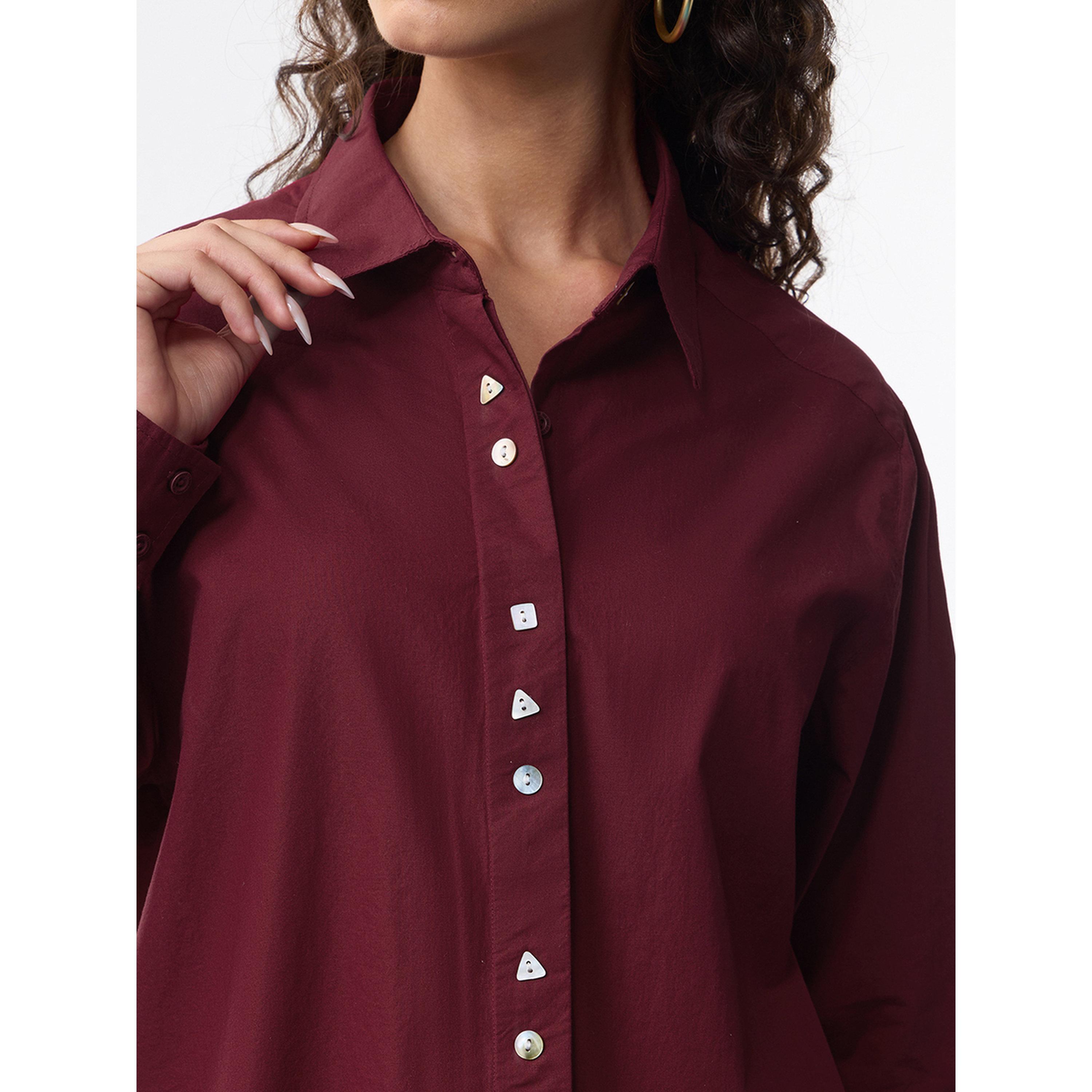The Souled Store X Styli Maroon Long Sleeve Relaxed Fit Shirt-women-clothing-shirtsandblouses-shirts-image-5