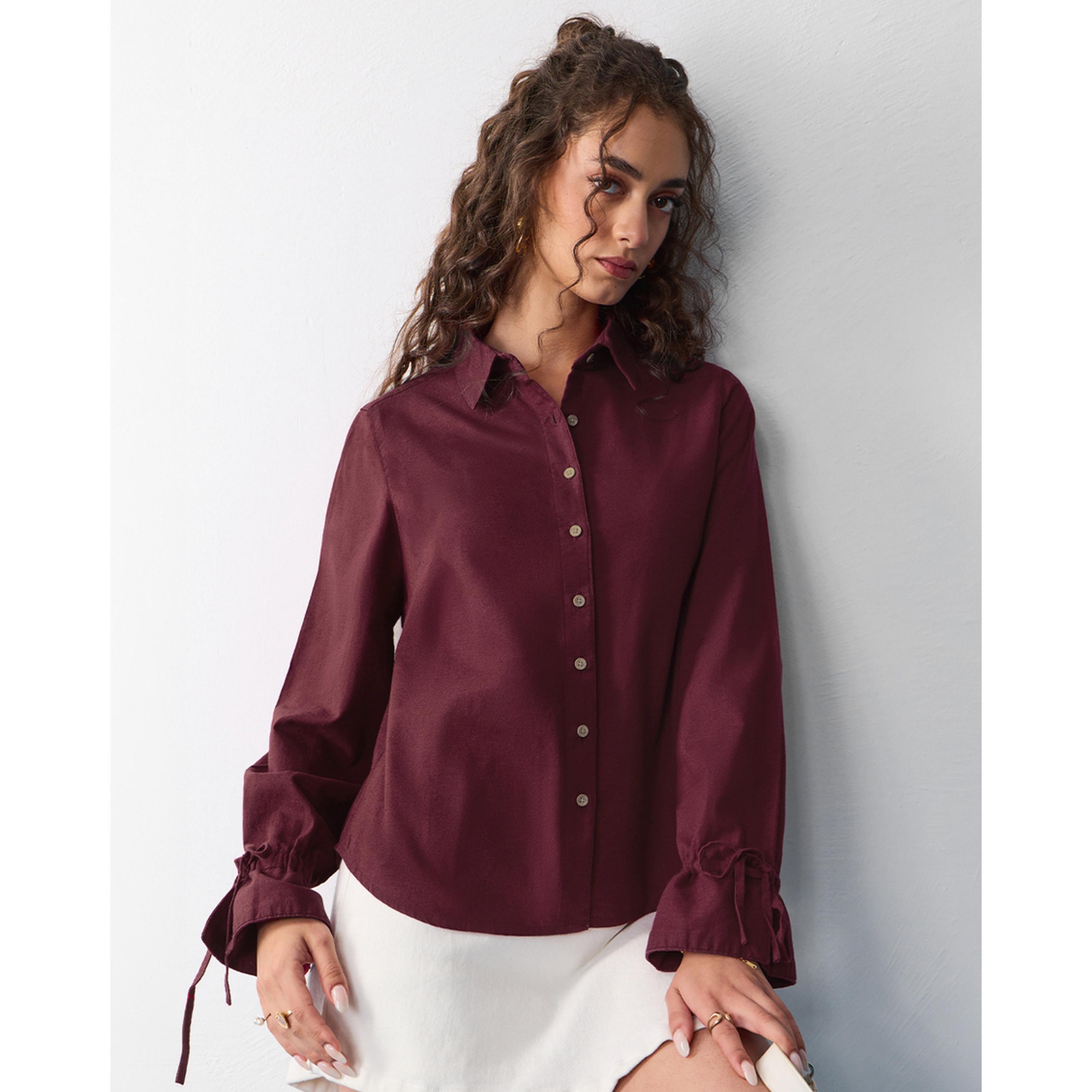 The Souled Store X Styli Burgundy Regular Fit Long Sleeve Shirt-women-clothing-shirtsandblouses-shirts-image-1