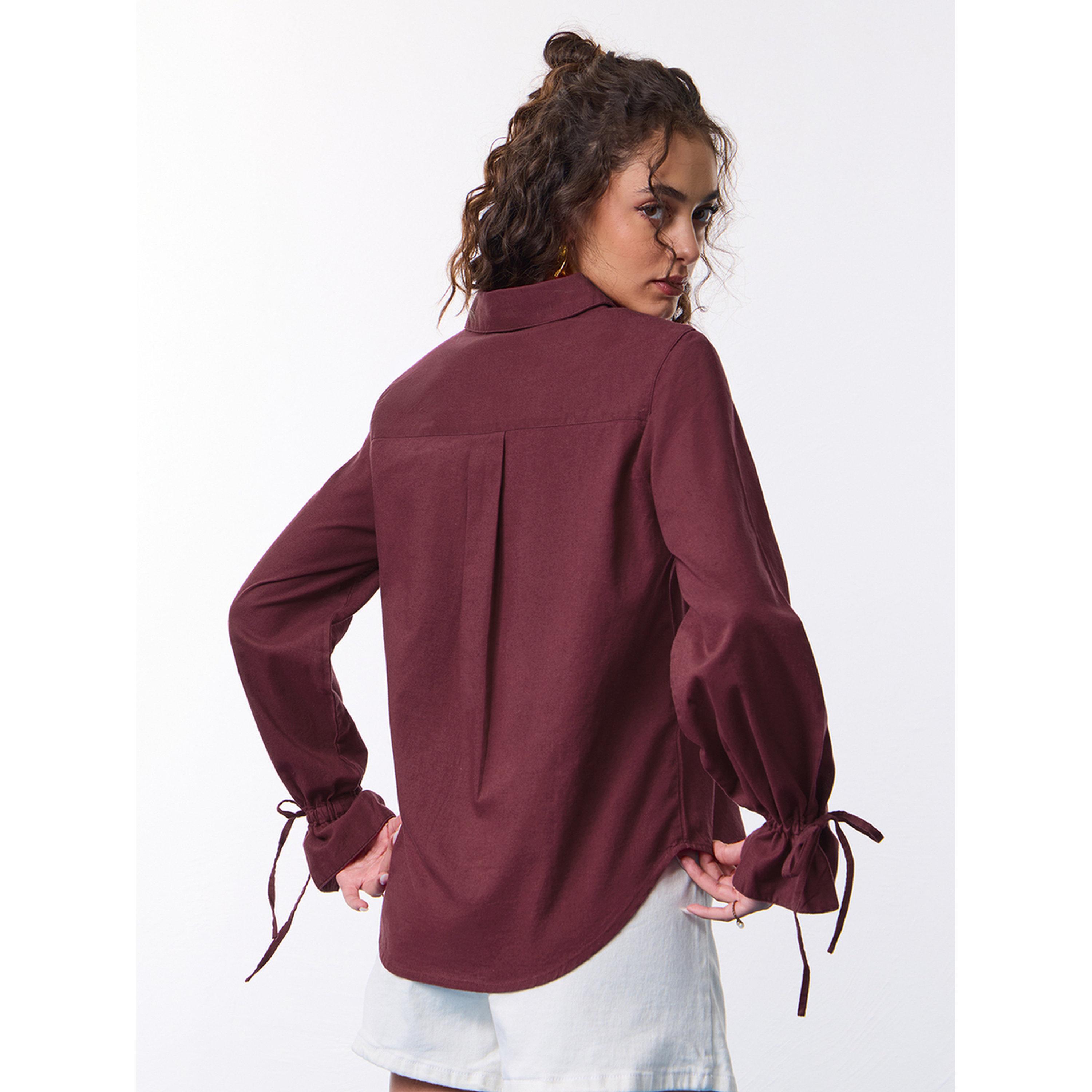The Souled Store X Styli Burgundy Regular Fit Long Sleeve Shirt-women-clothing-shirtsandblouses-shirts-image-3