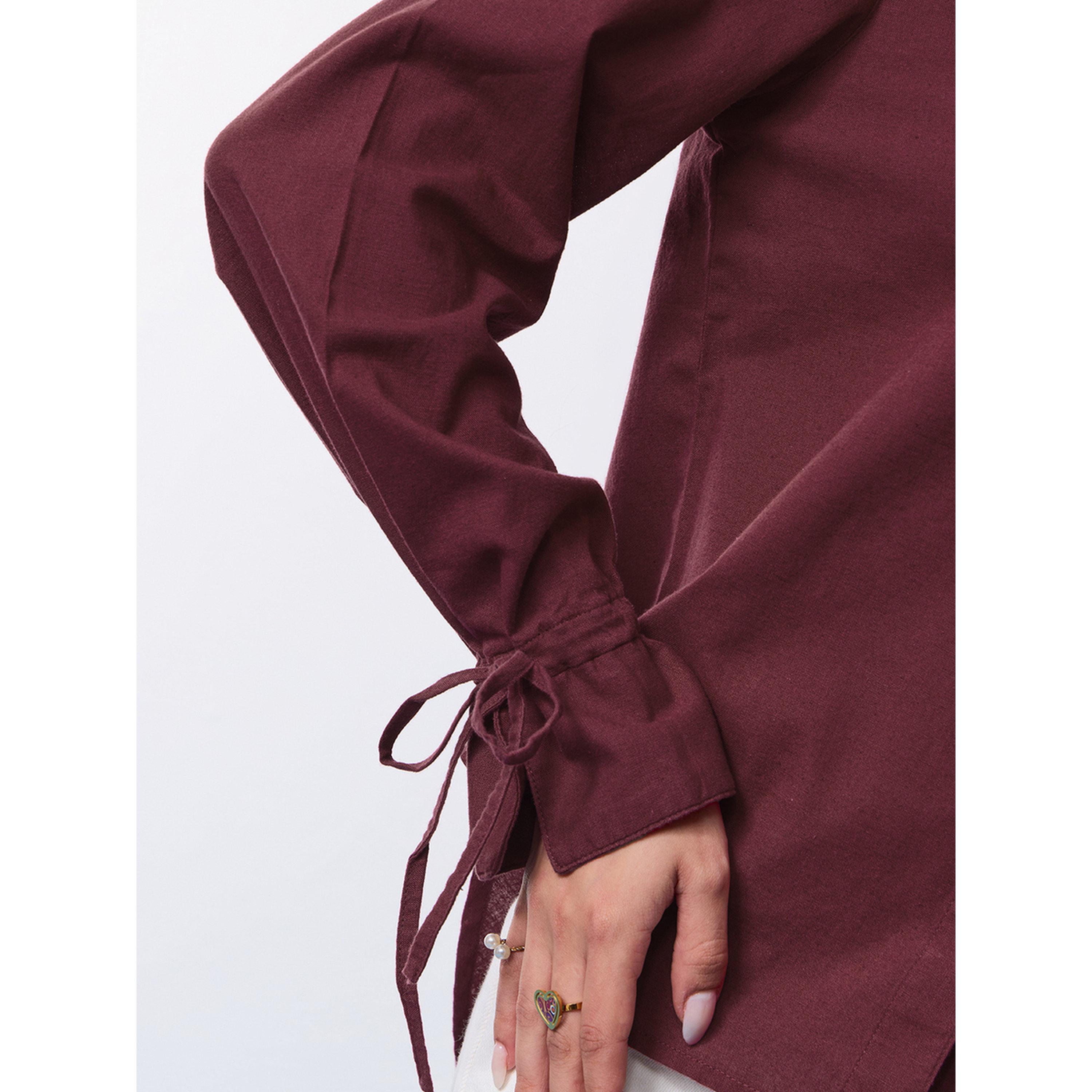 The Souled Store X Styli Burgundy Regular Fit Long Sleeve Shirt-women-clothing-shirtsandblouses-shirts-image-4