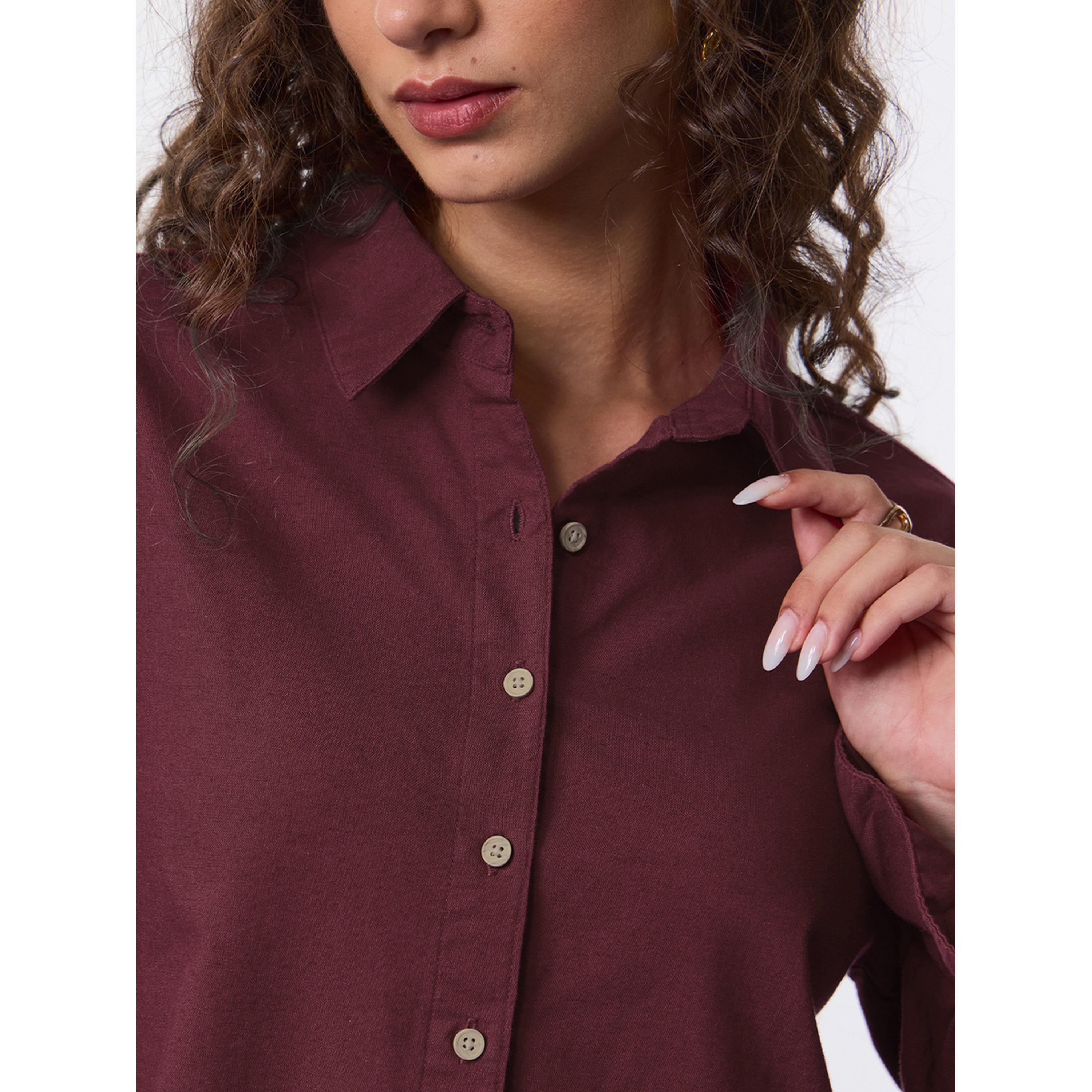 The Souled Store X Styli Burgundy Regular Fit Long Sleeve Shirt-women-clothing-shirtsandblouses-shirts-image-5