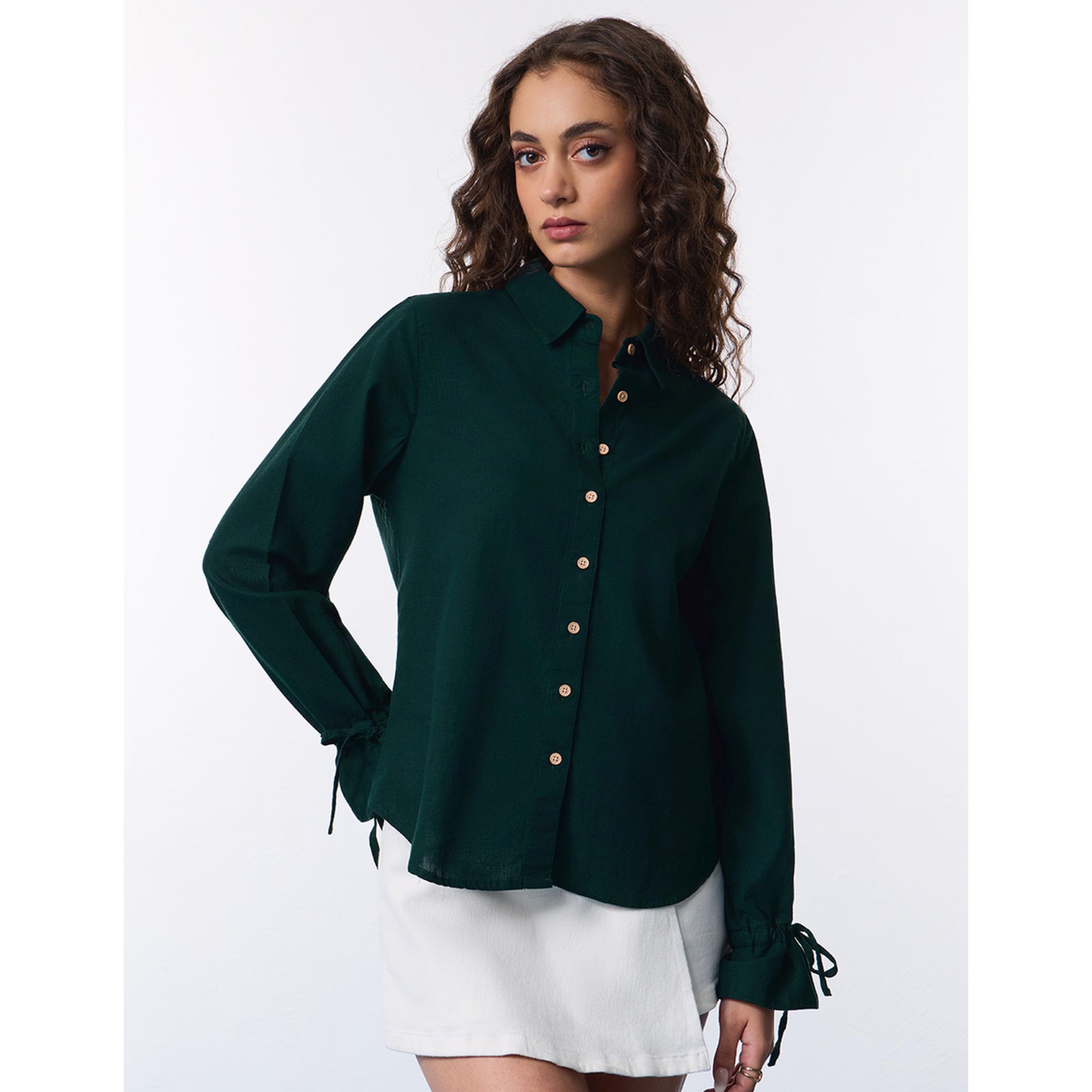 The Souled Store X Styli Relaxed Fit Long Sleeve Green Linen Blend Shirt-women-clothing-shirtsandblouses-shirts-image-1