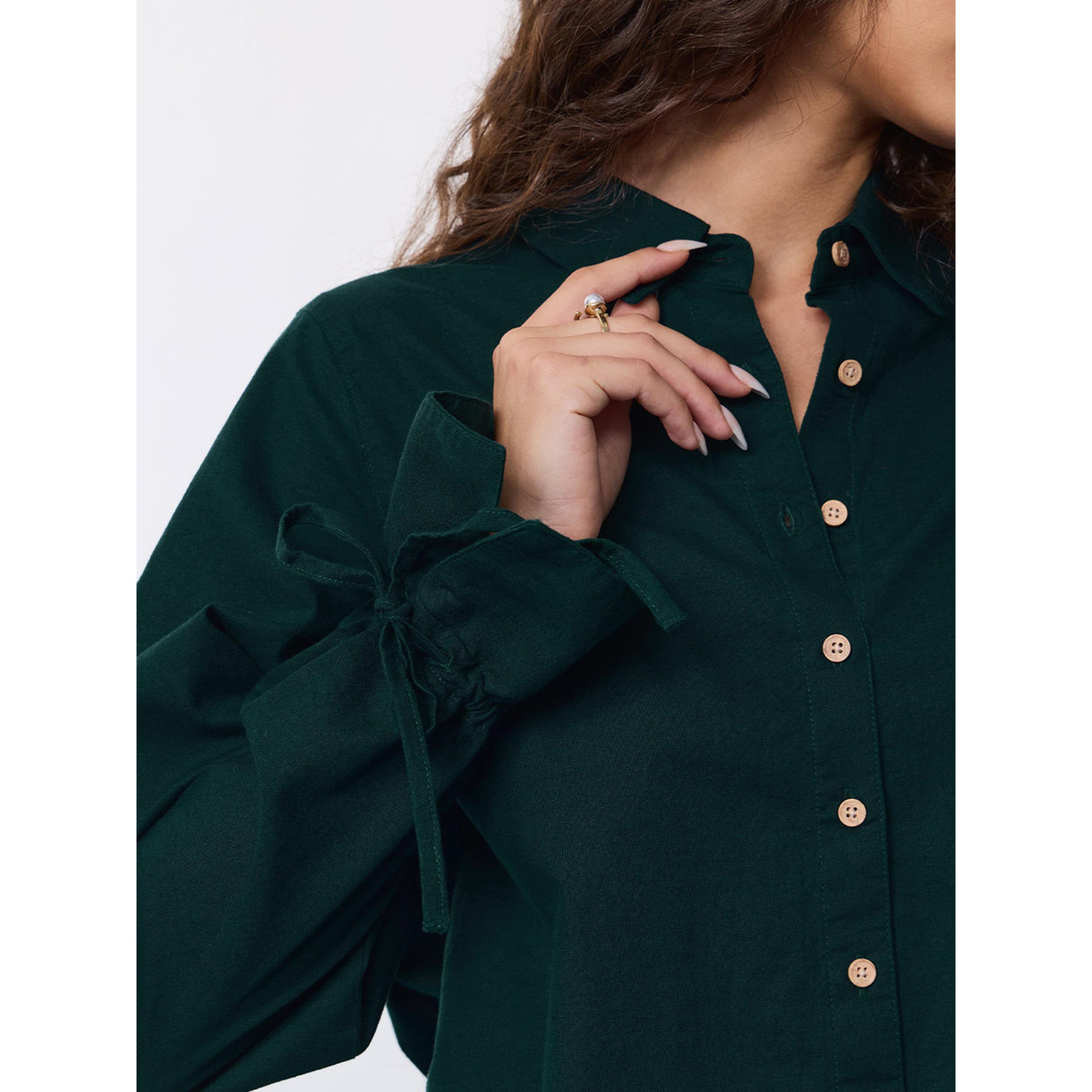 The Souled Store X Styli Relaxed Fit Long Sleeve Green Linen Blend Shirt-women-clothing-shirtsandblouses-shirts-image-5