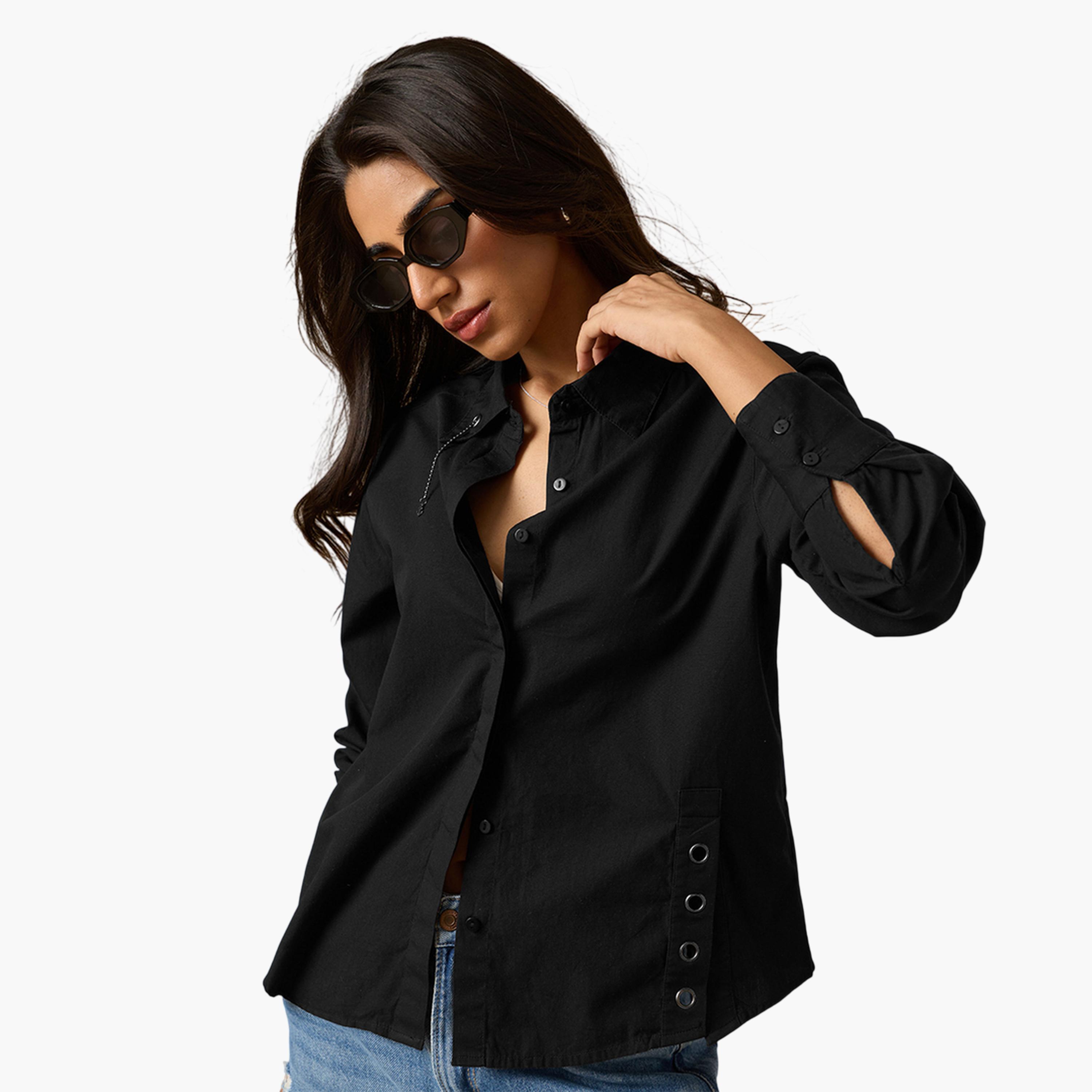 The Souled Store X Styli Chic Black Relaxed Fit Long Sleeve Shirt-women-clothing-shirtsandblouses-shirts-image-1