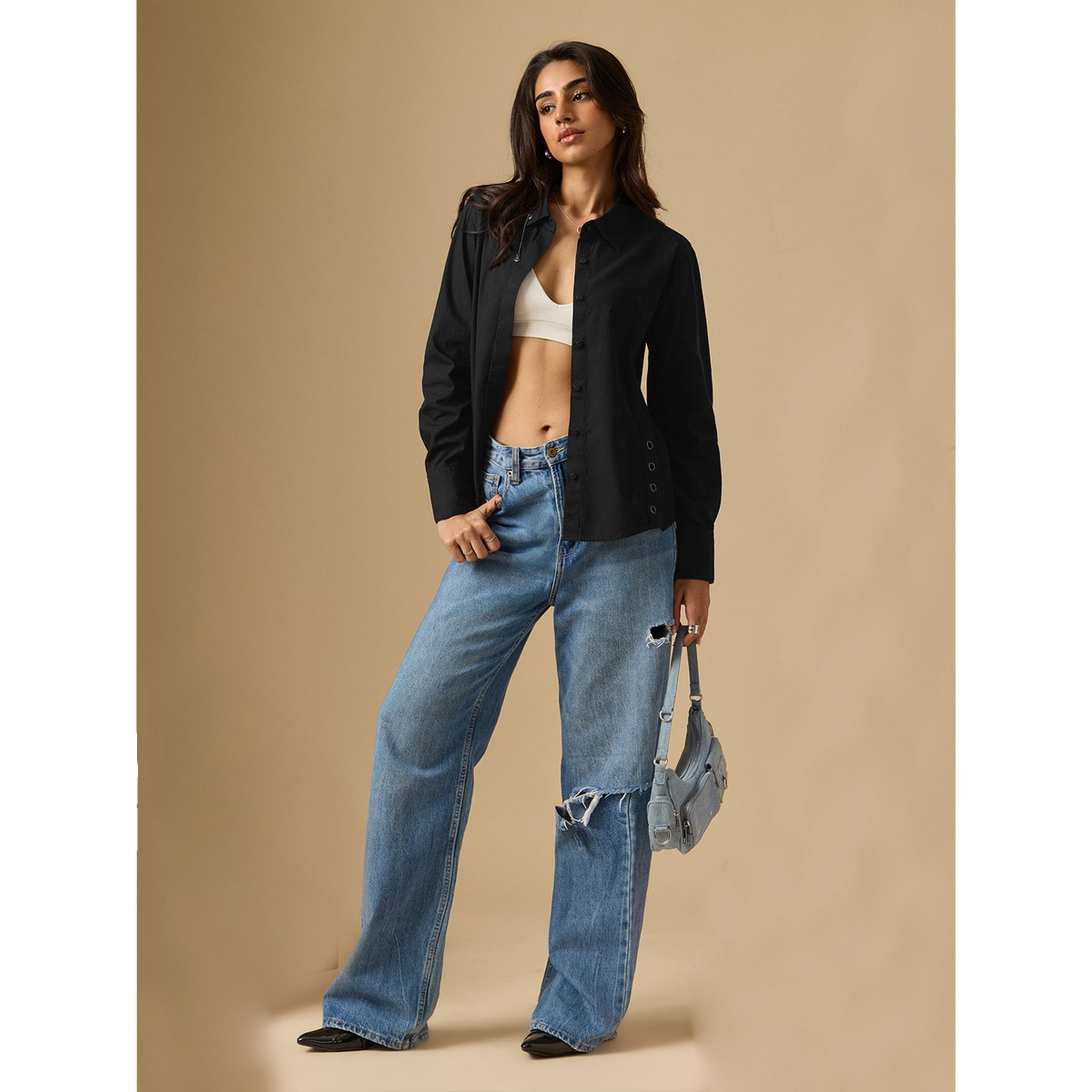 The Souled Store X Styli Chic Black Relaxed Fit Long Sleeve Shirt-women-clothing-shirtsandblouses-shirts-image-2