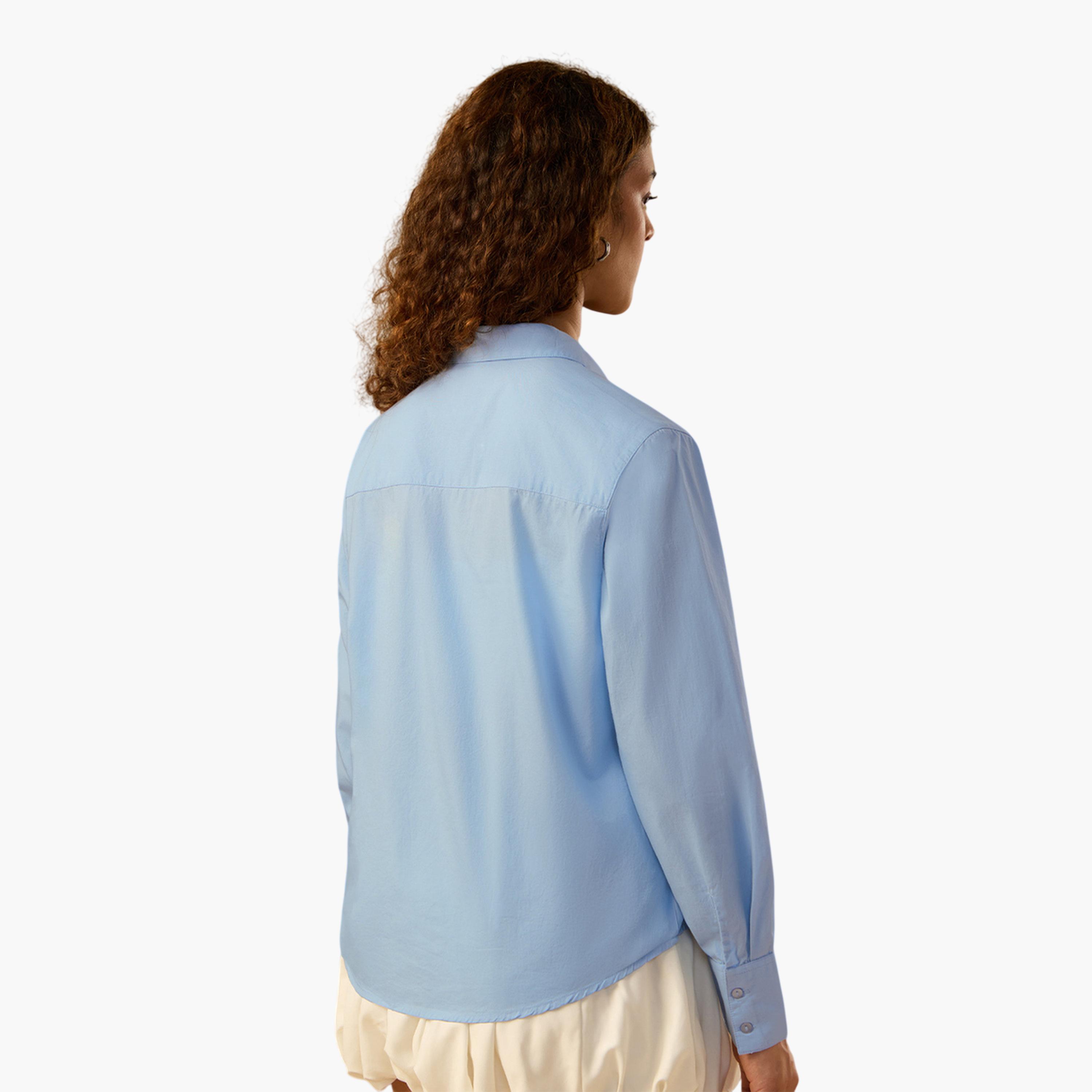 The Souled Store X Styli Blue Regular Fit Long Sleeve Shirt-women-clothing-shirtsandblouses-shirts-image-3
