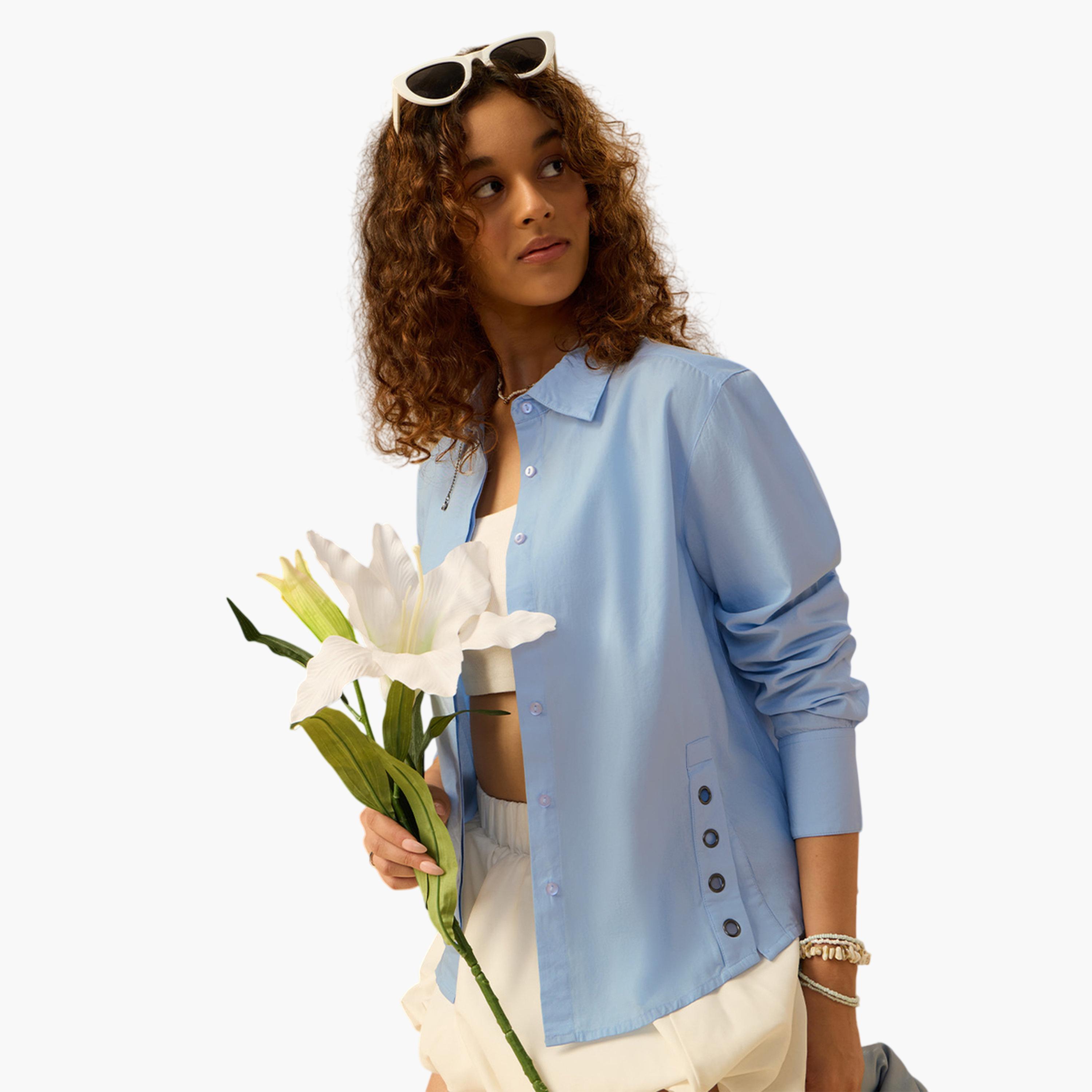 The Souled Store X Styli Blue Regular Fit Long Sleeve Shirt-women-clothing-shirtsandblouses-shirts-image-4