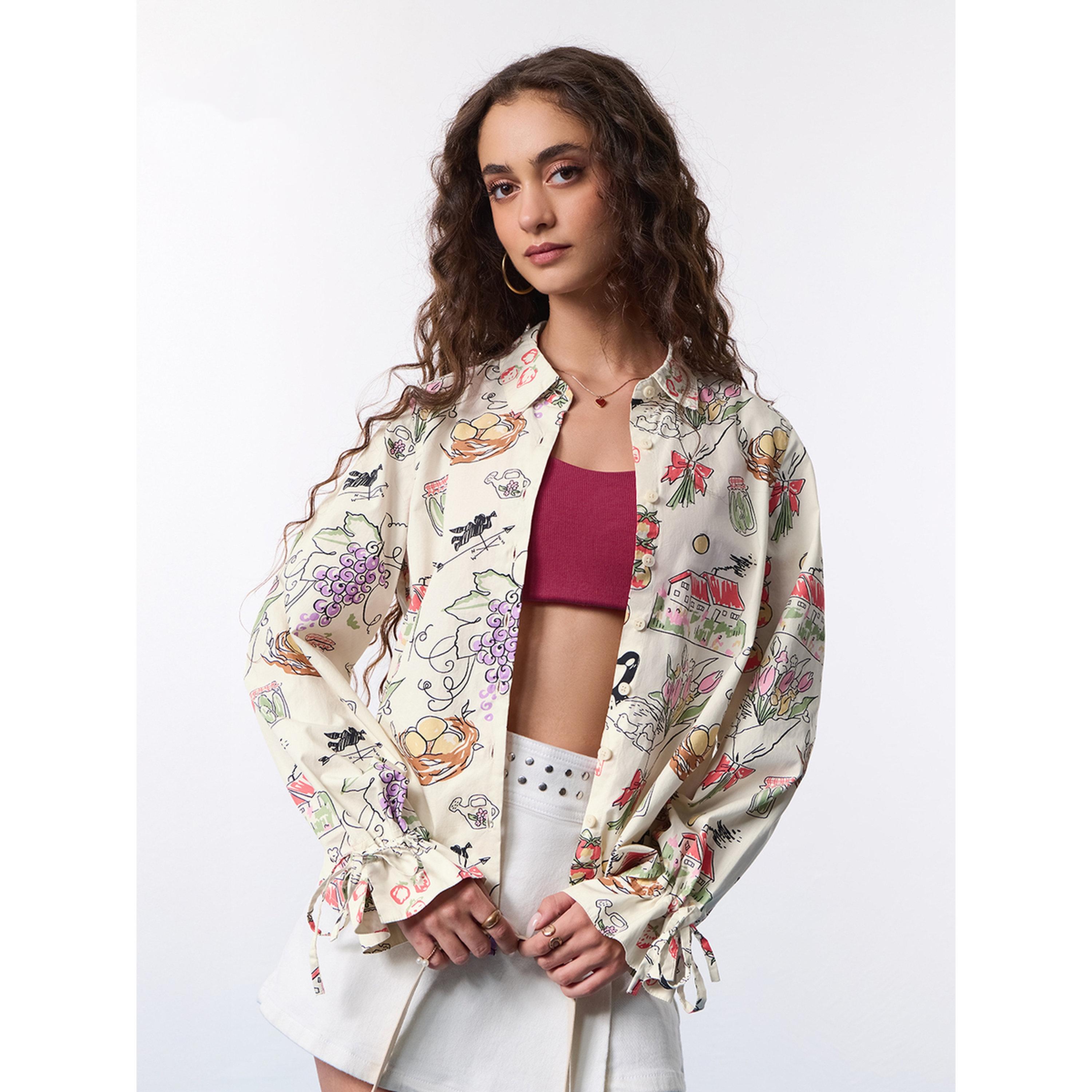 بلوزة أوف وايت بأكمام طويلة بقصة مريحة وطبعة فارم لايف-women-clothing-shirtsandblouses-shirts-image-1