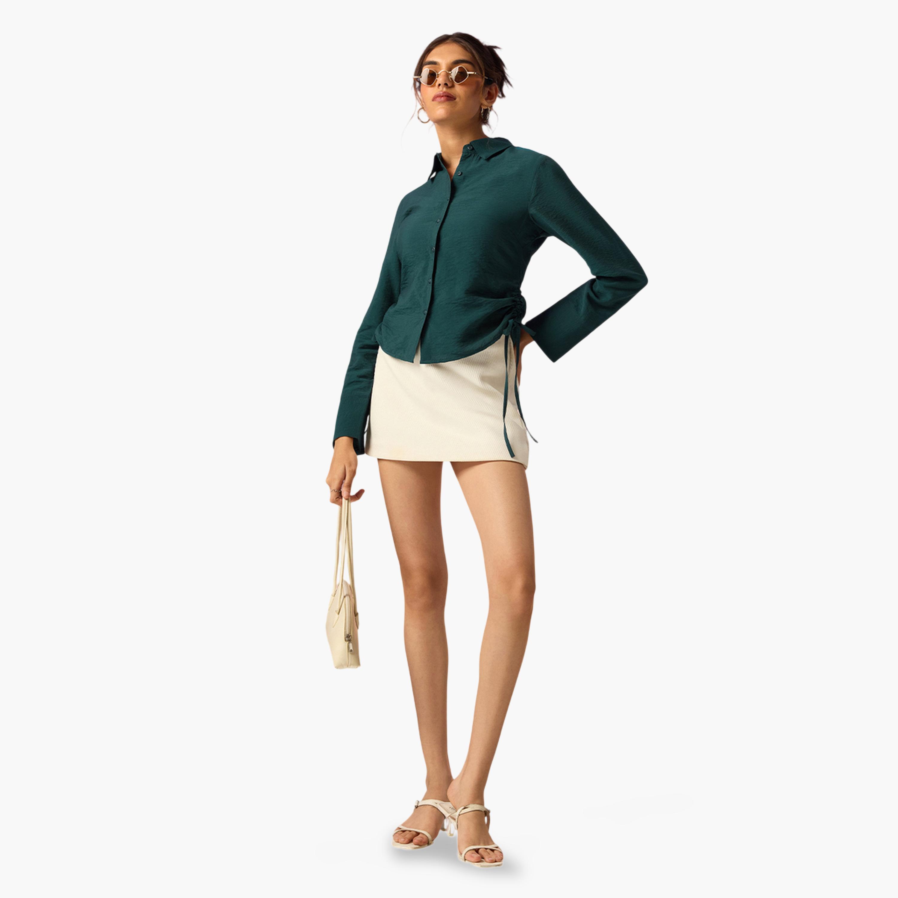 بلوزة أخضر زمردي بأكمام طويلة بقصة مستقيمة-women-clothing-shirtsandblouses-shirts-image-2