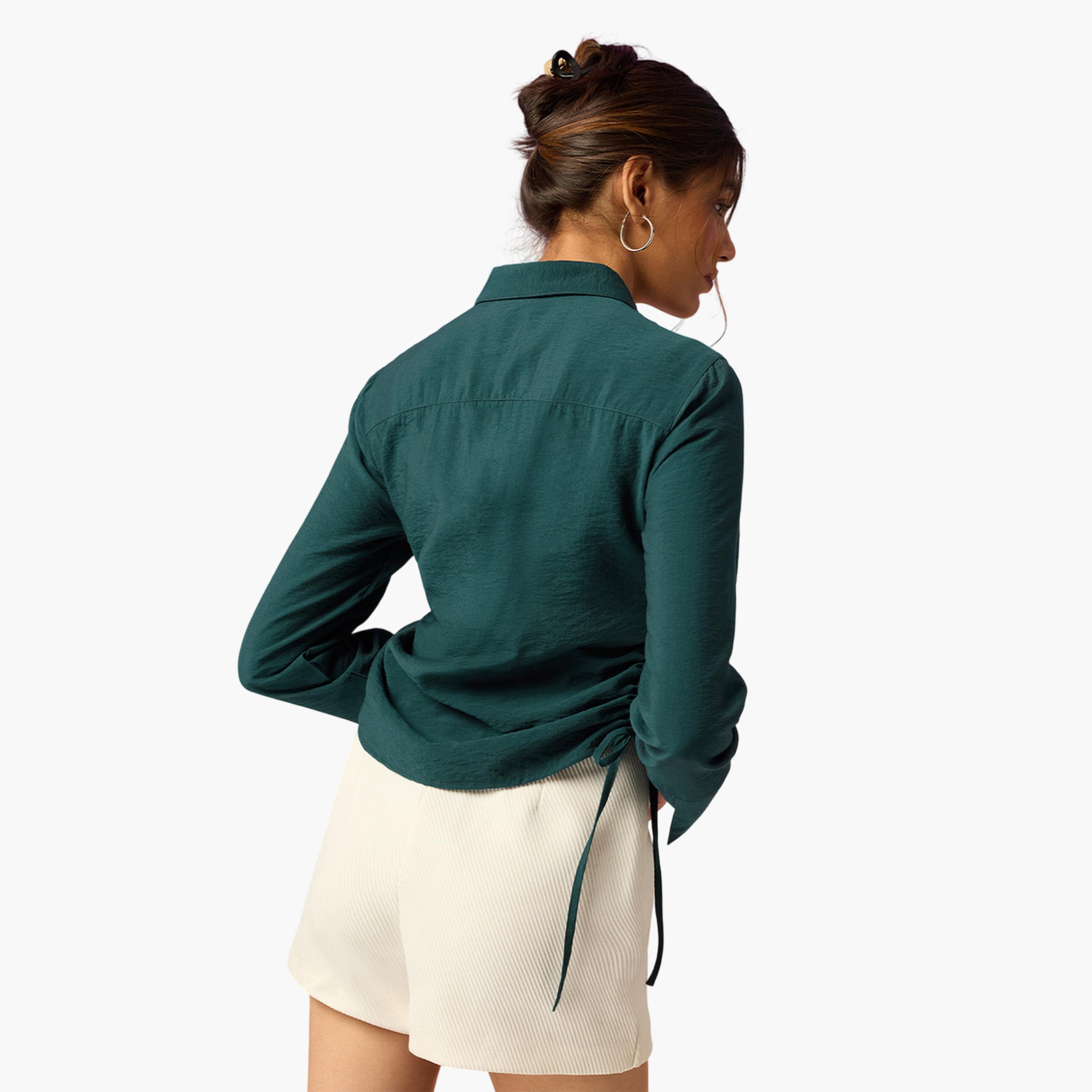The Souled Store X Styli Emerald Green Long Sleeve Regular Fit Shirt-women-clothing-shirtsandblouses-shirts-image-4