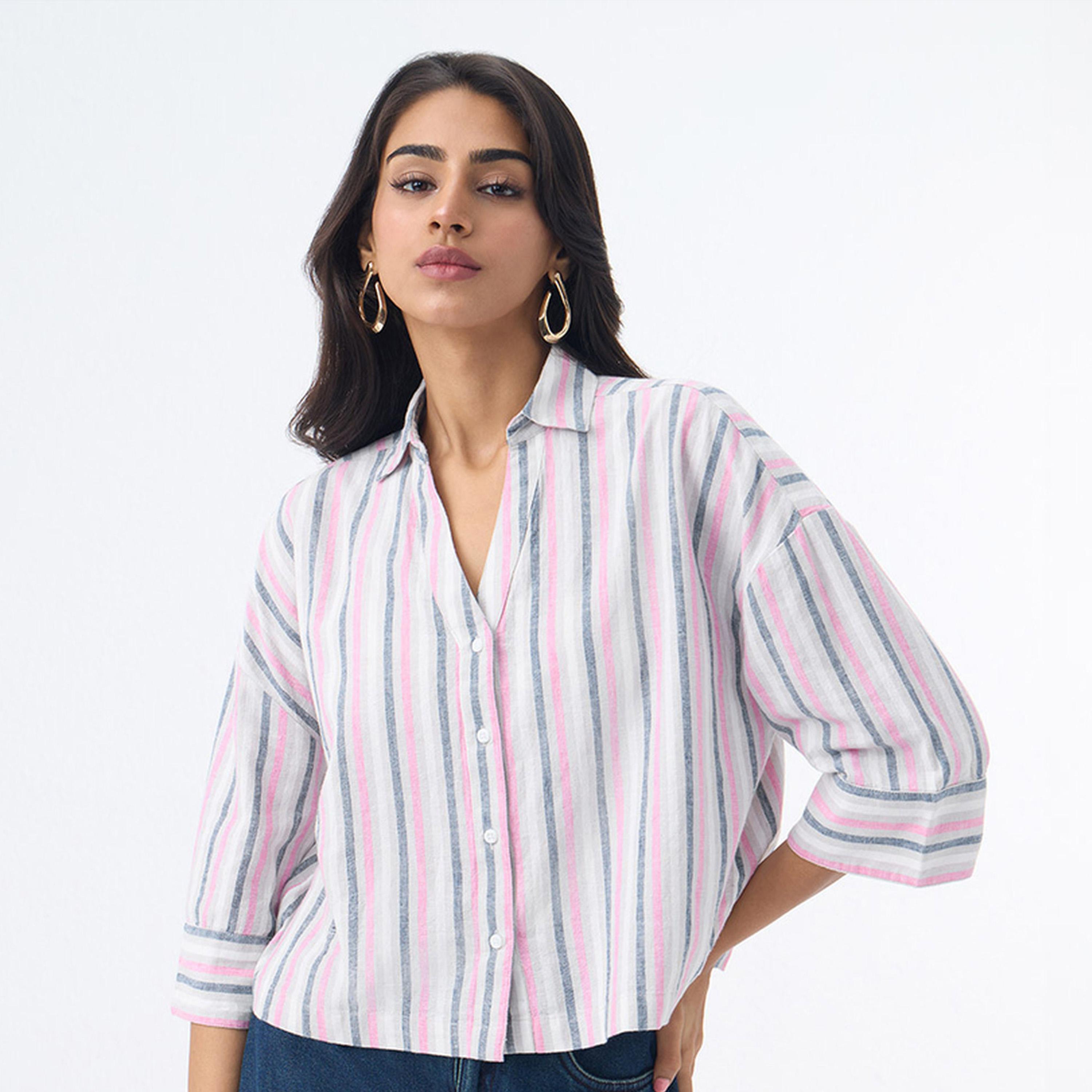 بلوزة واسعة مزيج الكتان ومخططة-women-clothing-shirtsandblouses-shirts-image-1