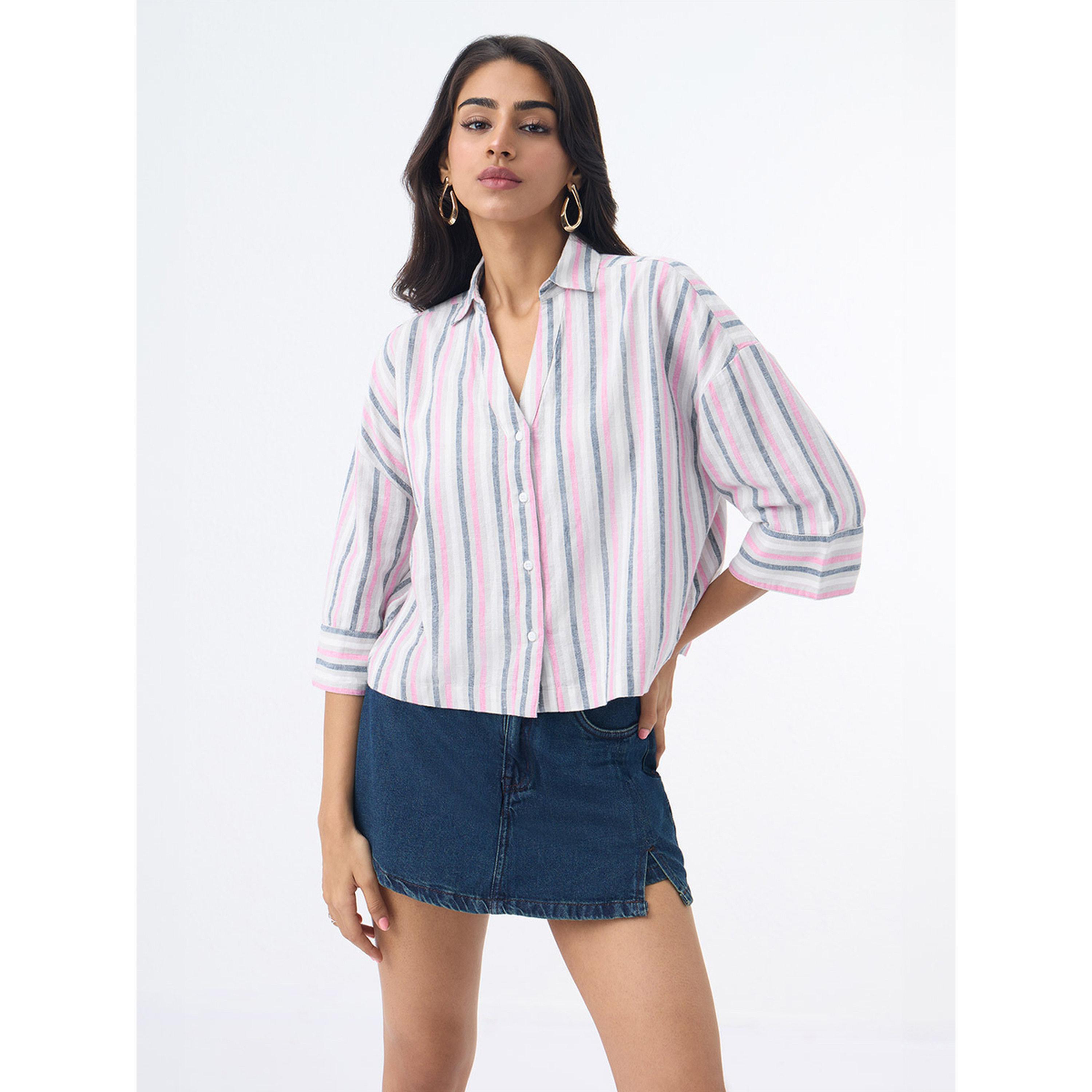 بلوزة واسعة مزيج الكتان ومخططة-women-clothing-shirtsandblouses-shirts-image-2