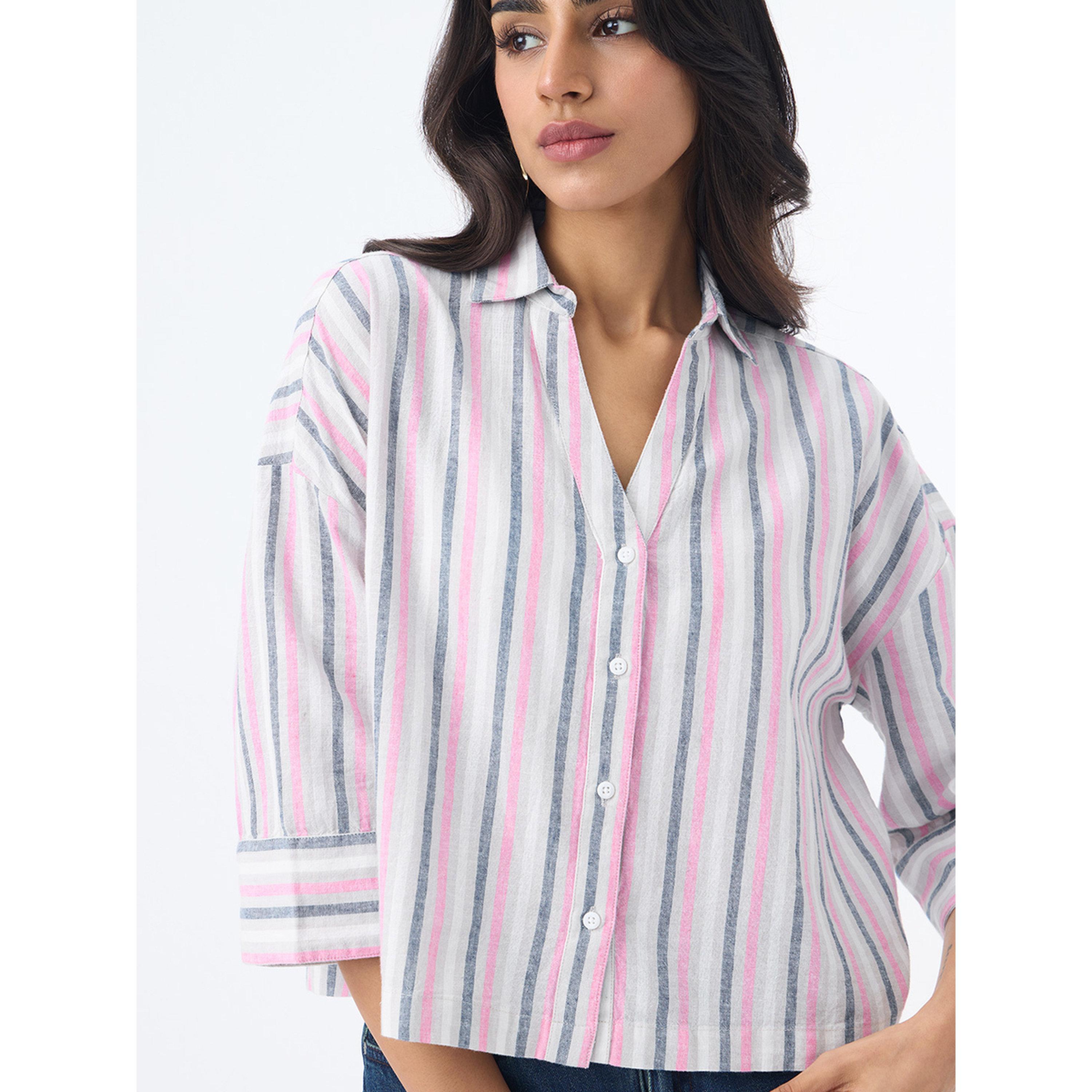 بلوزة واسعة مزيج الكتان ومخططة-women-clothing-shirtsandblouses-shirts-image-5