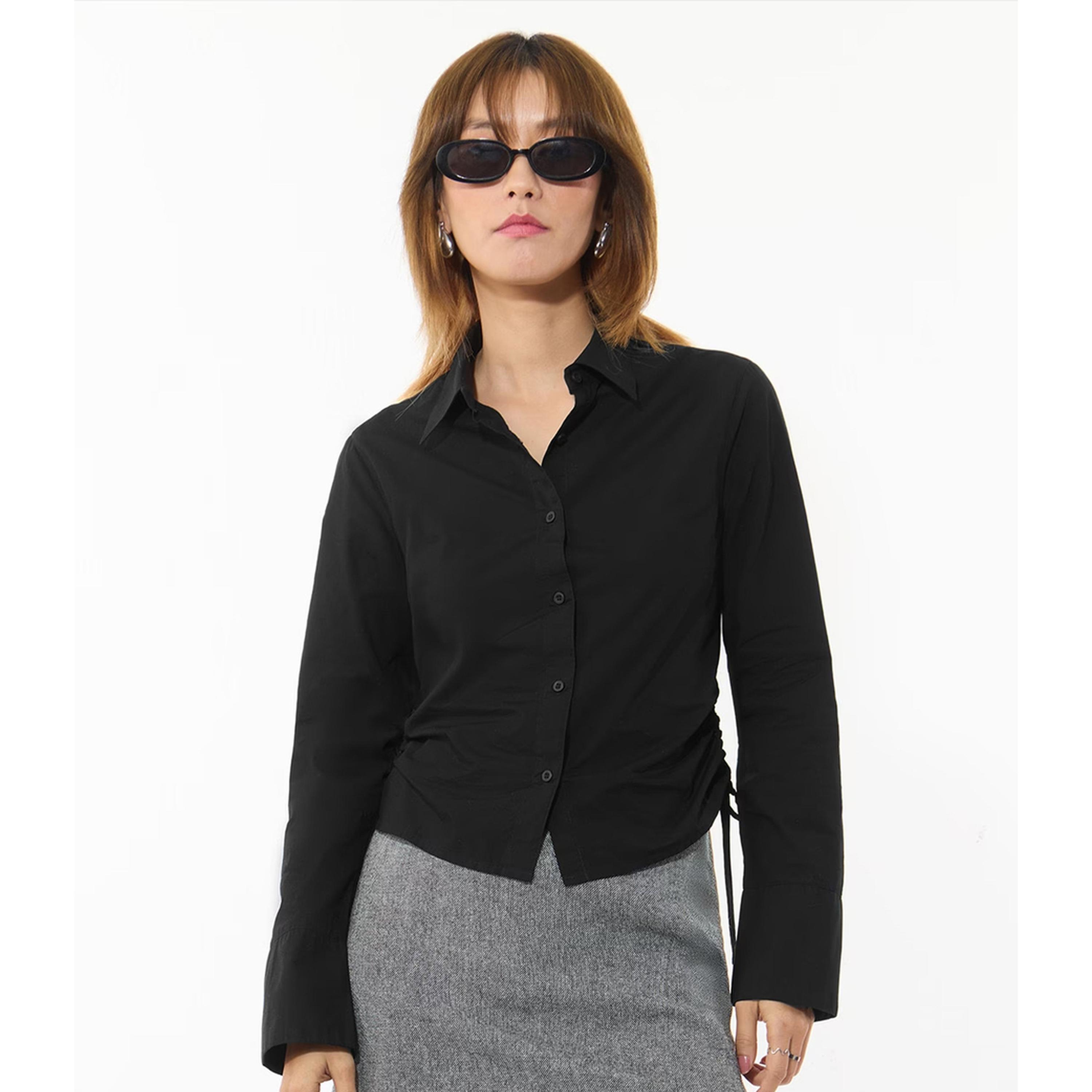The Souled Store X Styli Elegant Black Long Sleeve Slim Fit Shirt-women-clothing-shirtsandblouses-shirts-image-1