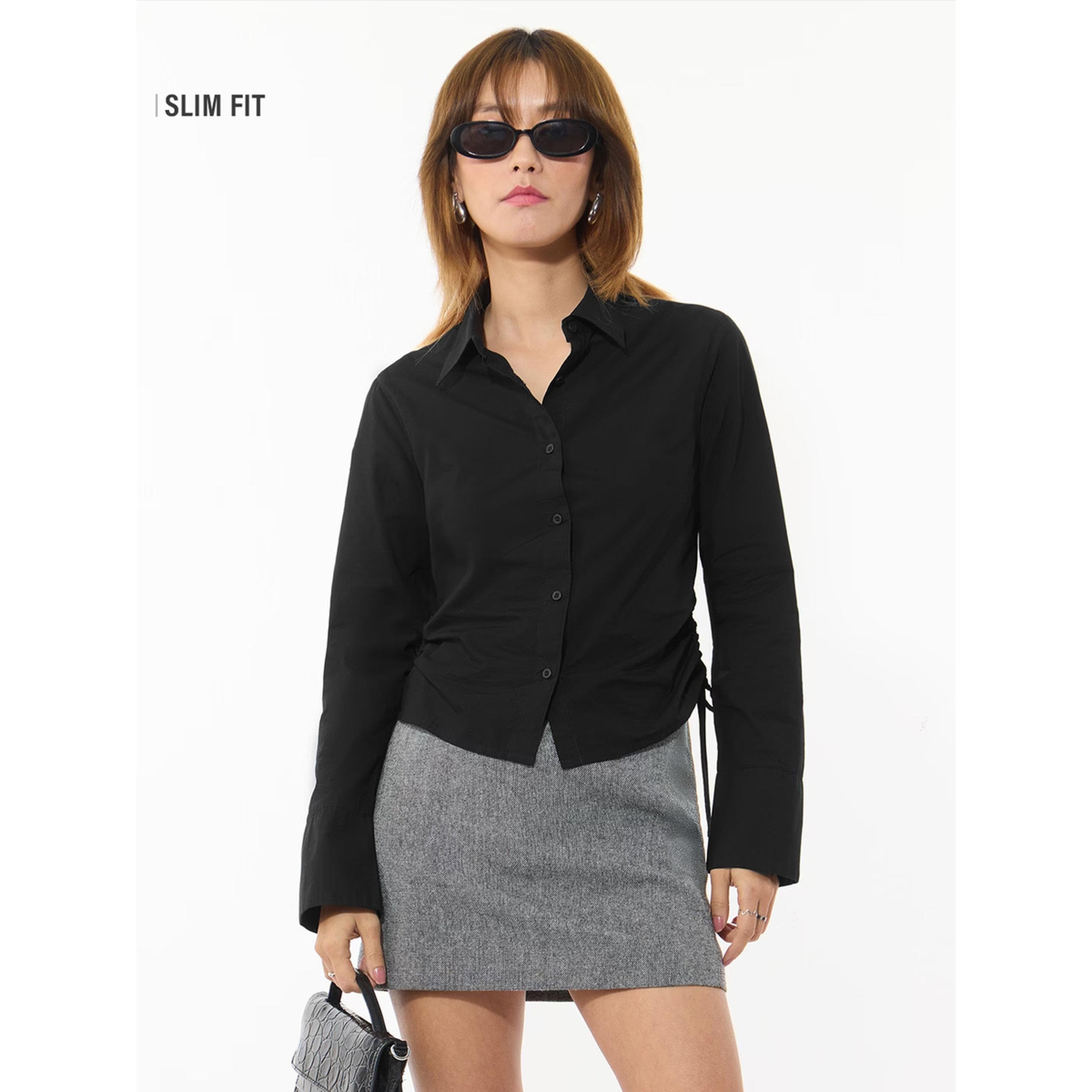 The Souled Store X Styli Elegant Black Long Sleeve Slim Fit Shirt-women-clothing-shirtsandblouses-shirts-image-2