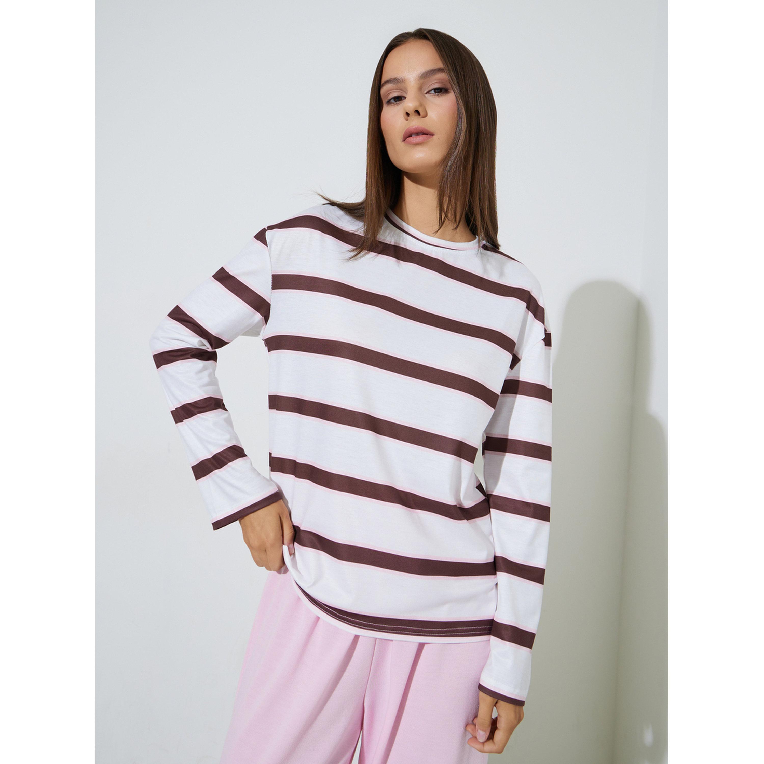 تيشيرت واسع بأكمام طويلة ومخطط متعدد الألوان-women-clothing-tshirts-image-1