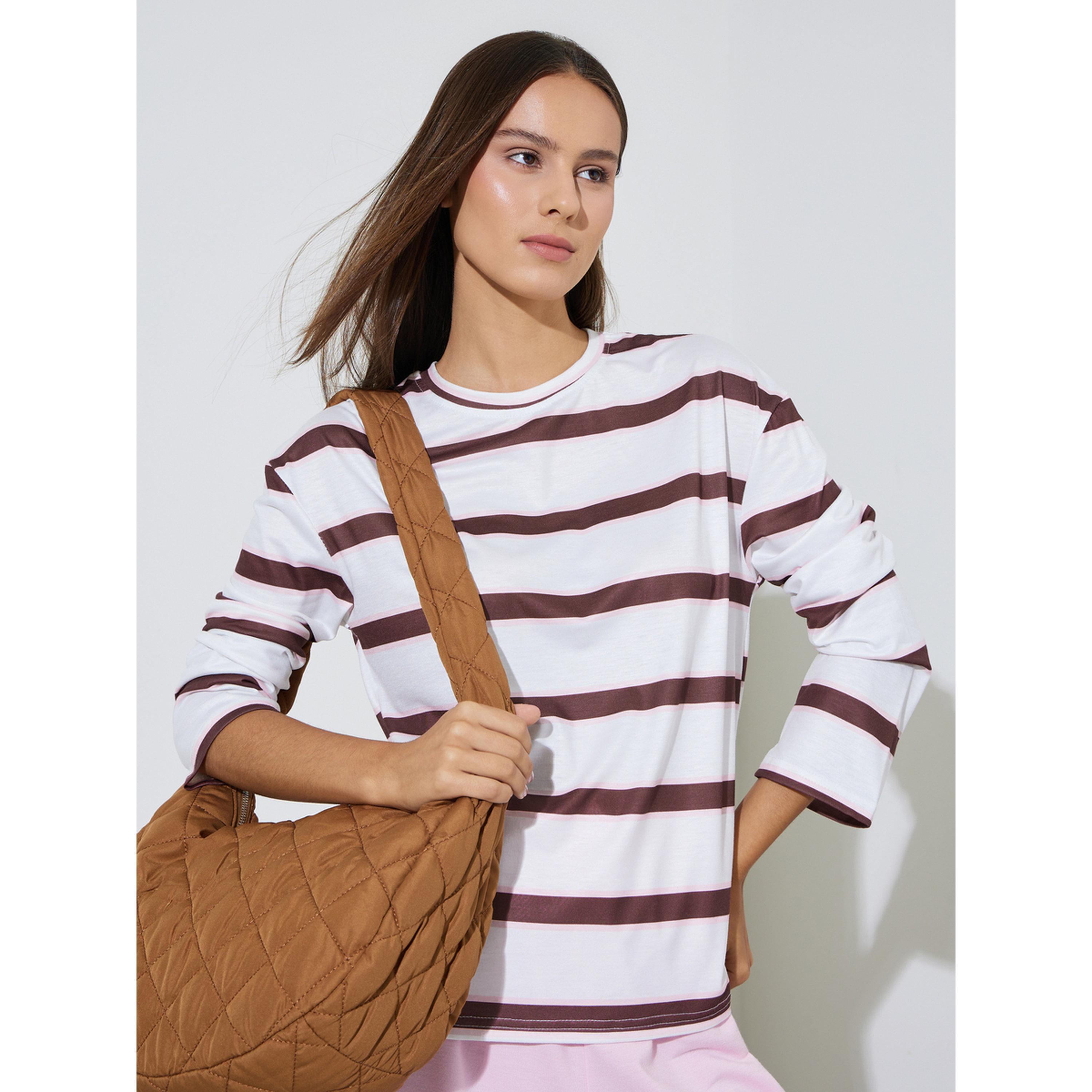 تيشيرت واسع بأكمام طويلة ومخطط متعدد الألوان-women-clothing-tshirts-image-4