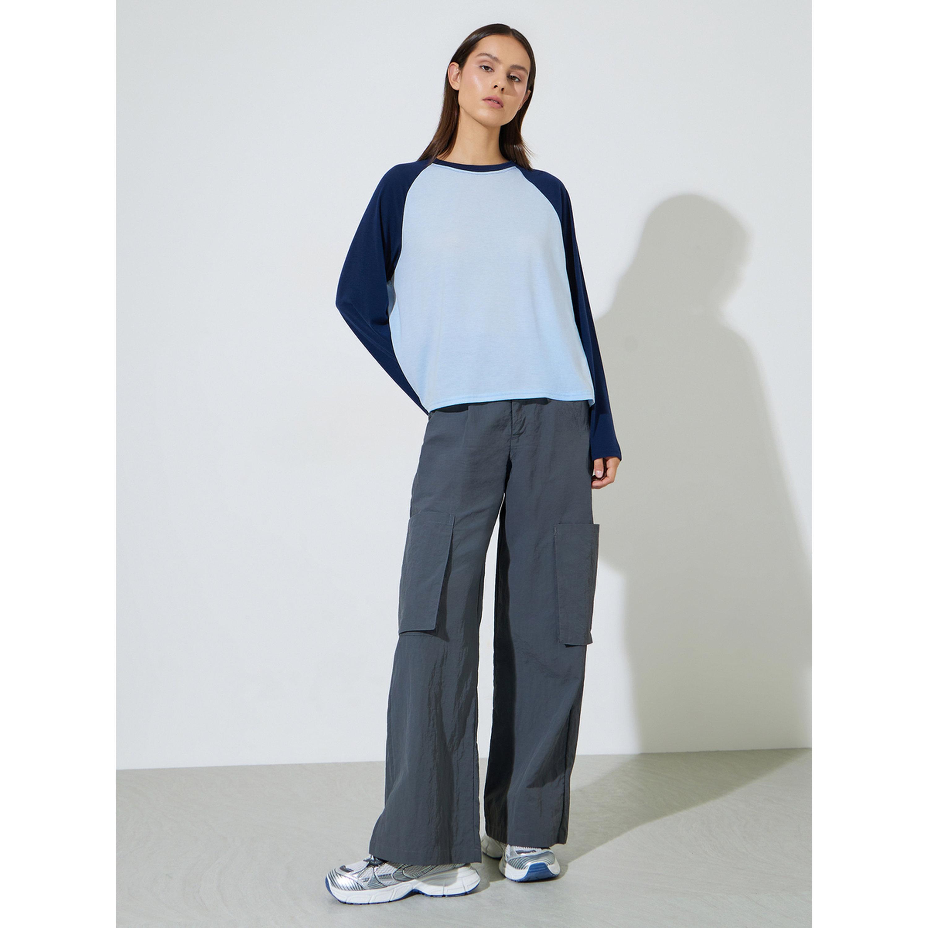 Styli Blue Color Block Raglan Long Sleeves T-Shirt-women-clothing-tshirts-image-2