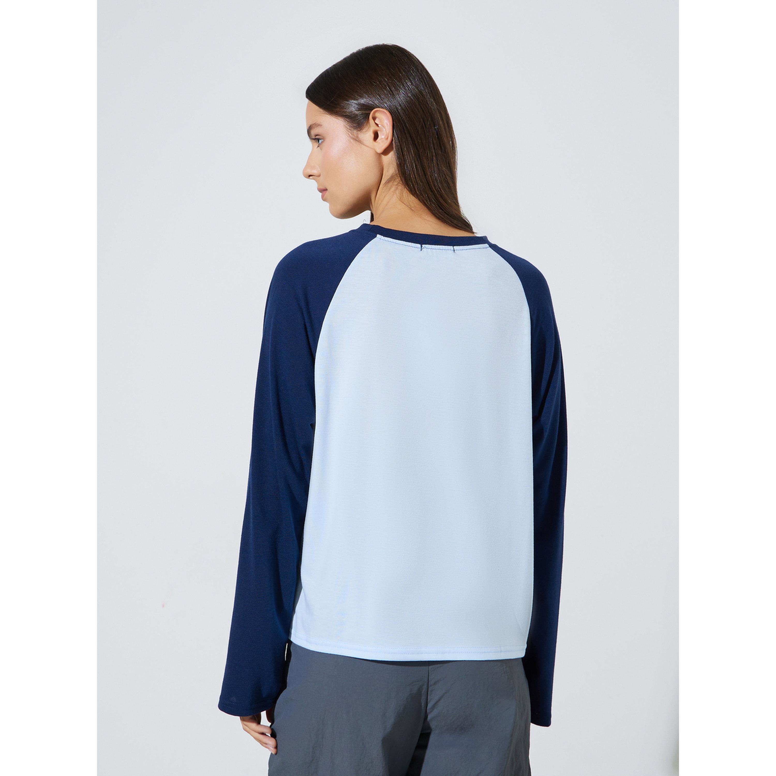 Styli Blue Color Block Raglan Long Sleeves T-Shirt-women-clothing-tshirts-image-3