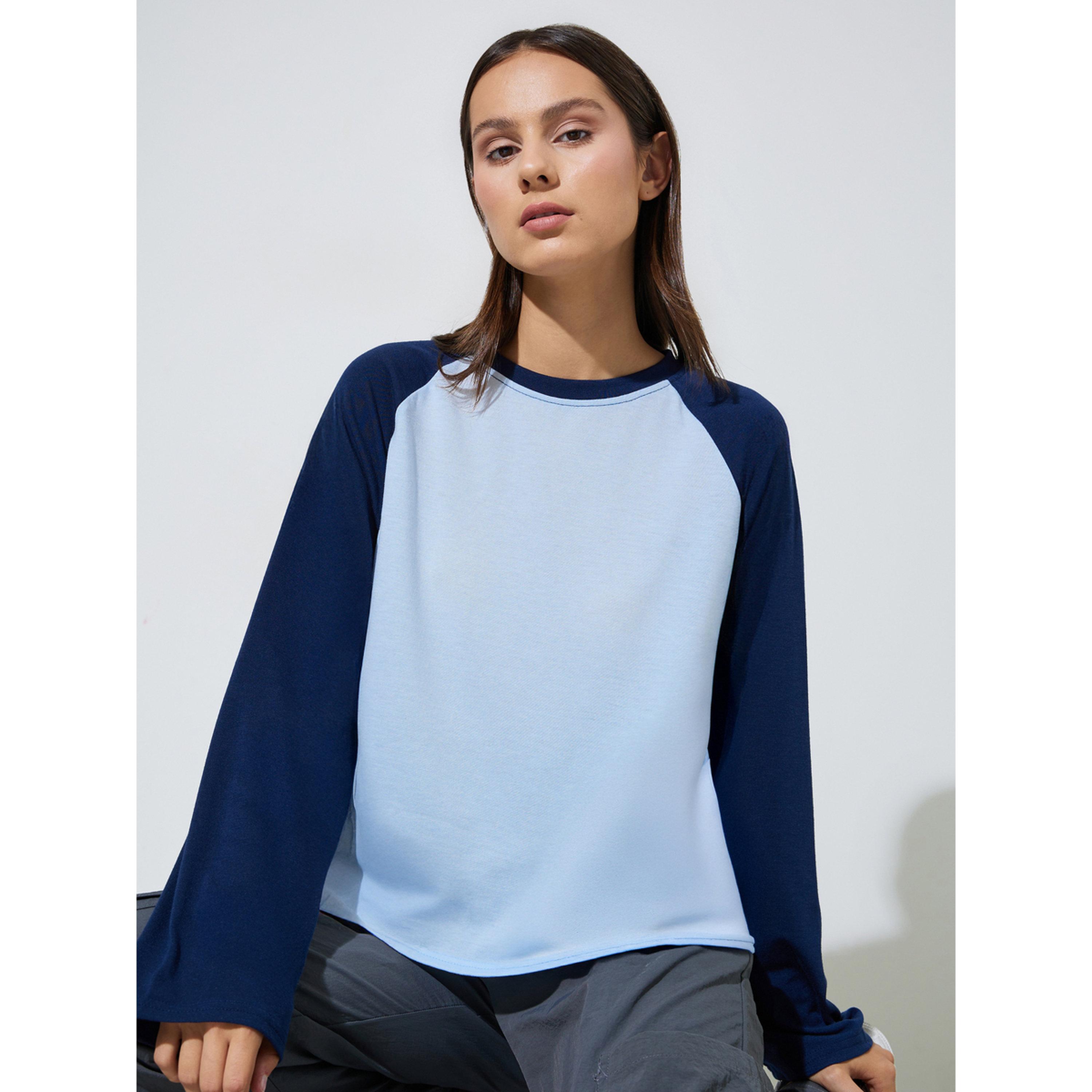 Styli Blue Color Block Raglan Long Sleeves T-Shirt-women-clothing-tshirts-image-4
