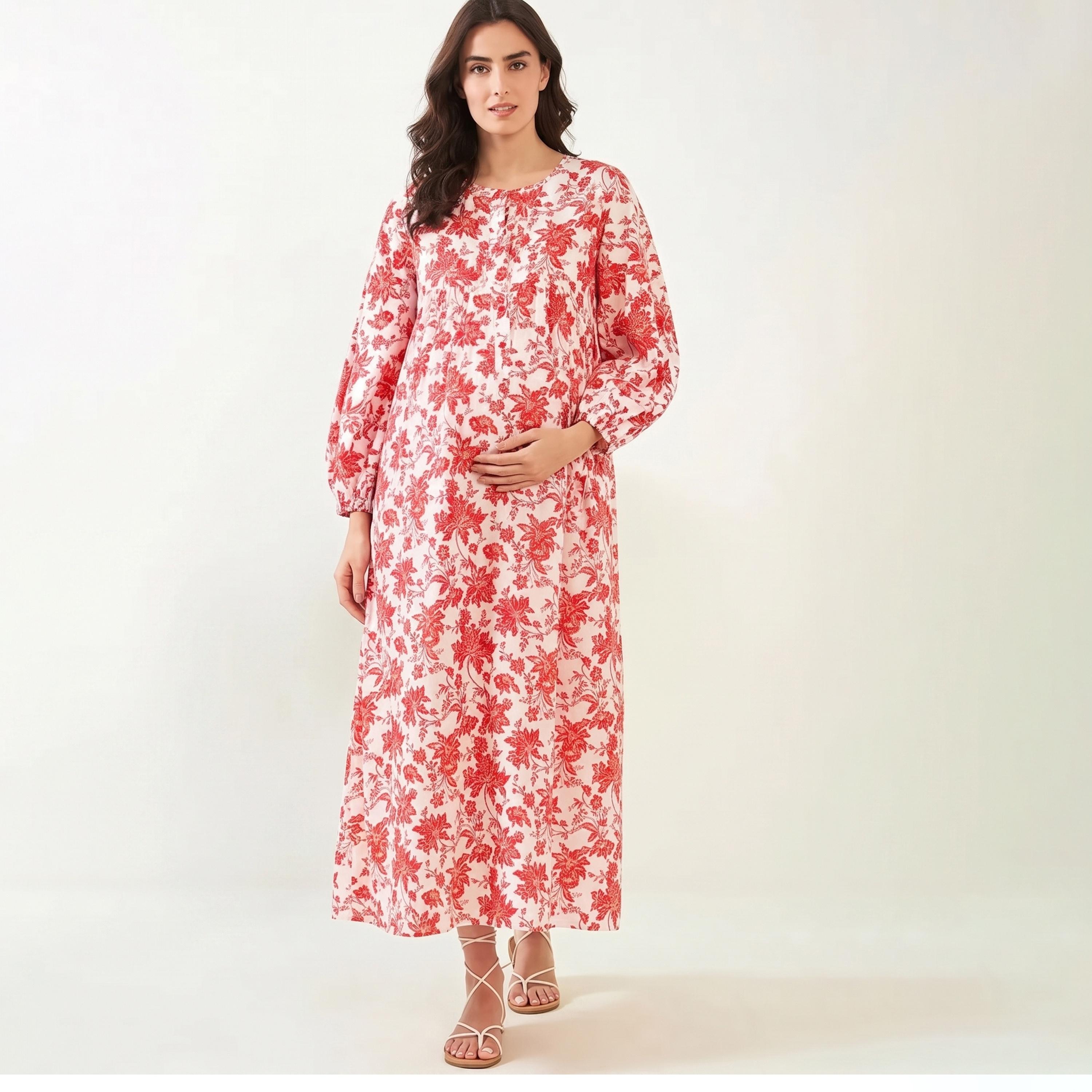 قميص نوم قطن للحوامل بطبعة زهور متعدد الألوان-women-clothing-maternity-nightwear-image-1