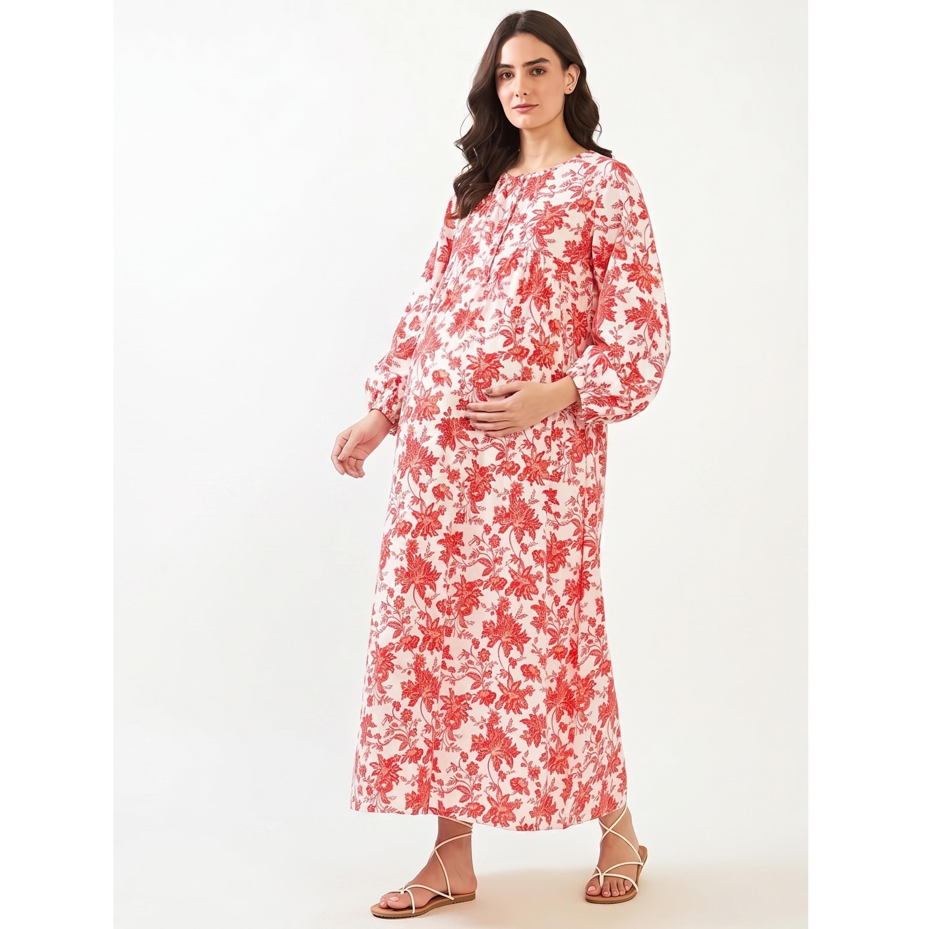 قميص نوم قطن للحوامل بطبعة زهور متعدد الألوان-women-clothing-maternity-nightwear-image-2