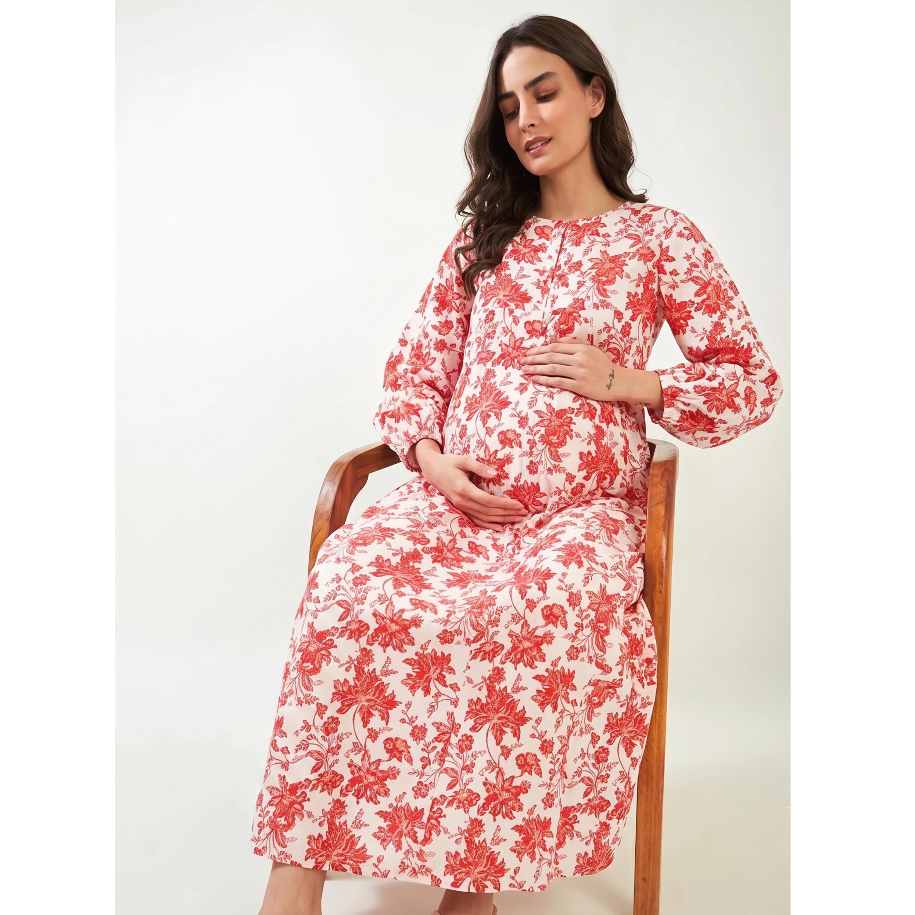 قميص نوم قطن للحوامل بطبعة زهور متعدد الألوان-women-clothing-maternity-nightwear-image-3