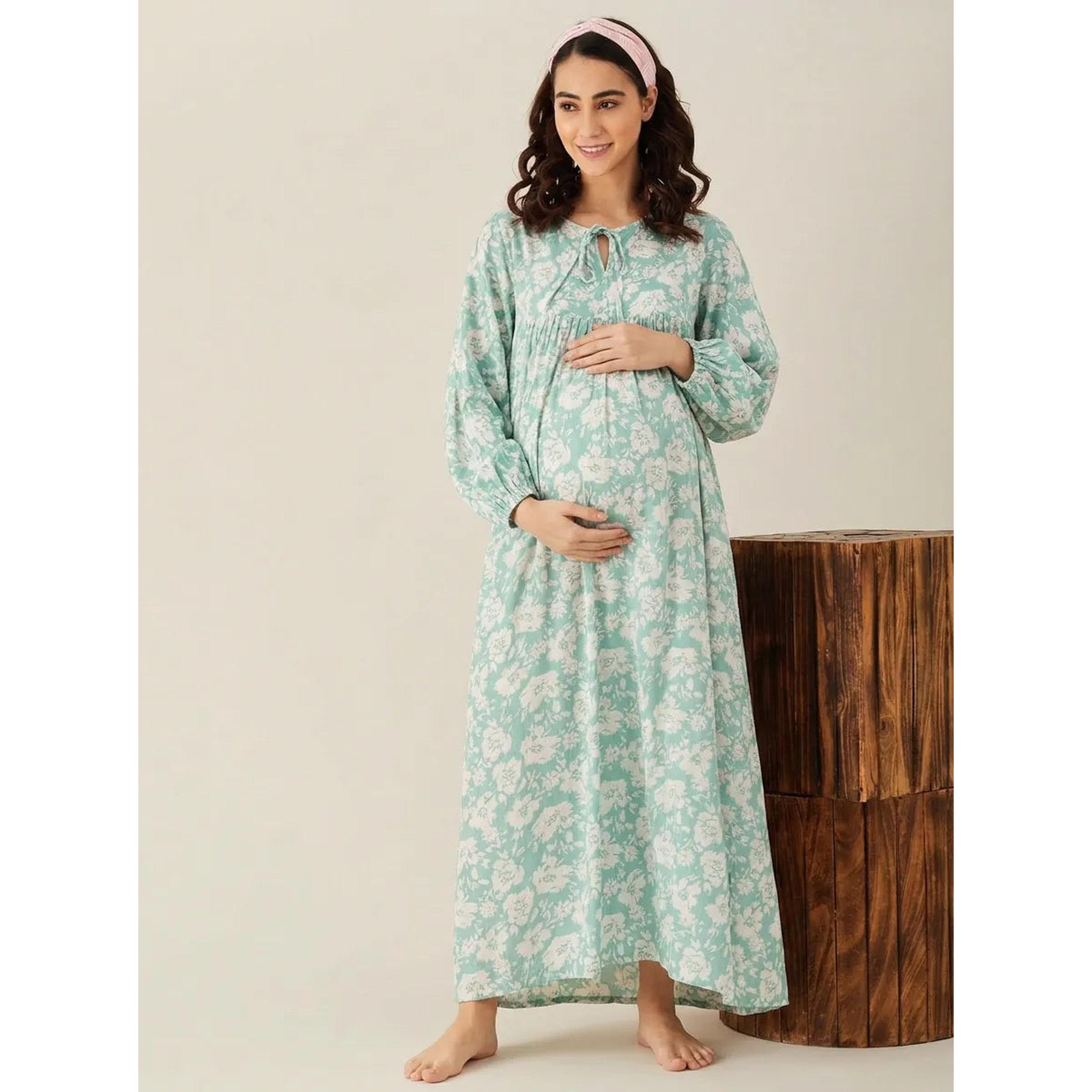 قميص نوم للحوامل بأكمام طويلة وطبعة زهور-women-clothing-maternity-nightwear-image-1