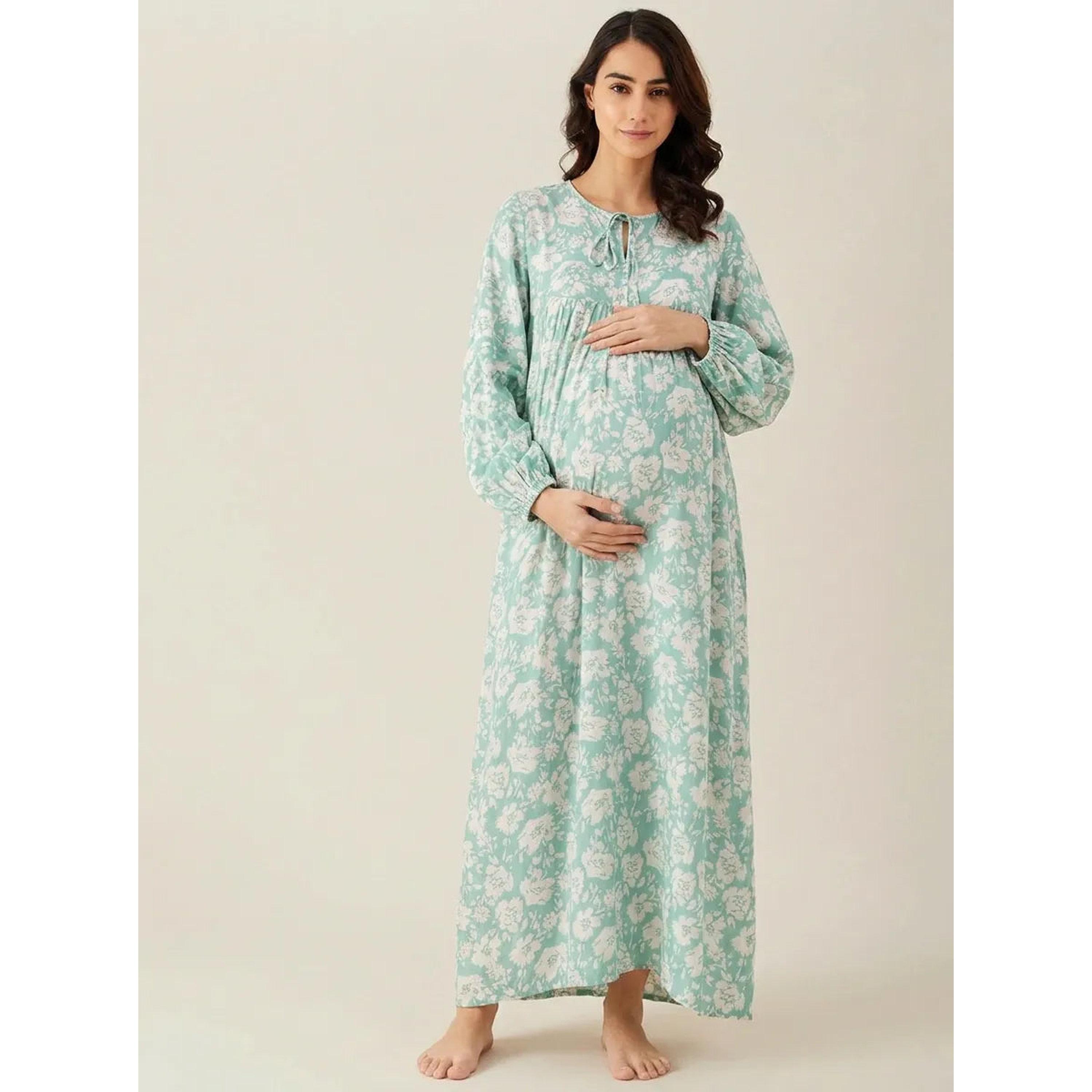 قميص نوم للحوامل بأكمام طويلة وطبعة زهور-women-clothing-maternity-nightwear-image-2