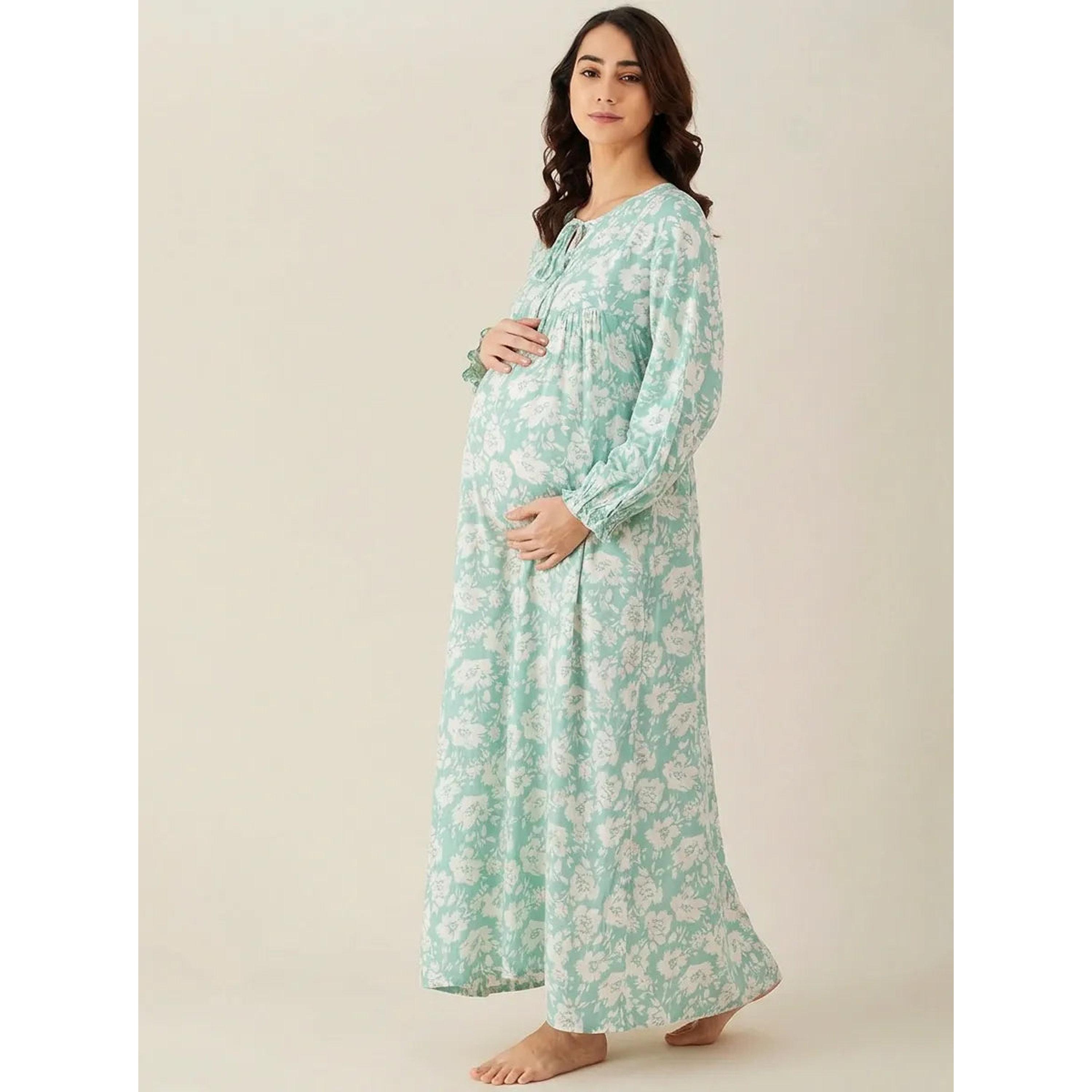 قميص نوم للحوامل بأكمام طويلة وطبعة زهور-women-clothing-maternity-nightwear-image-3