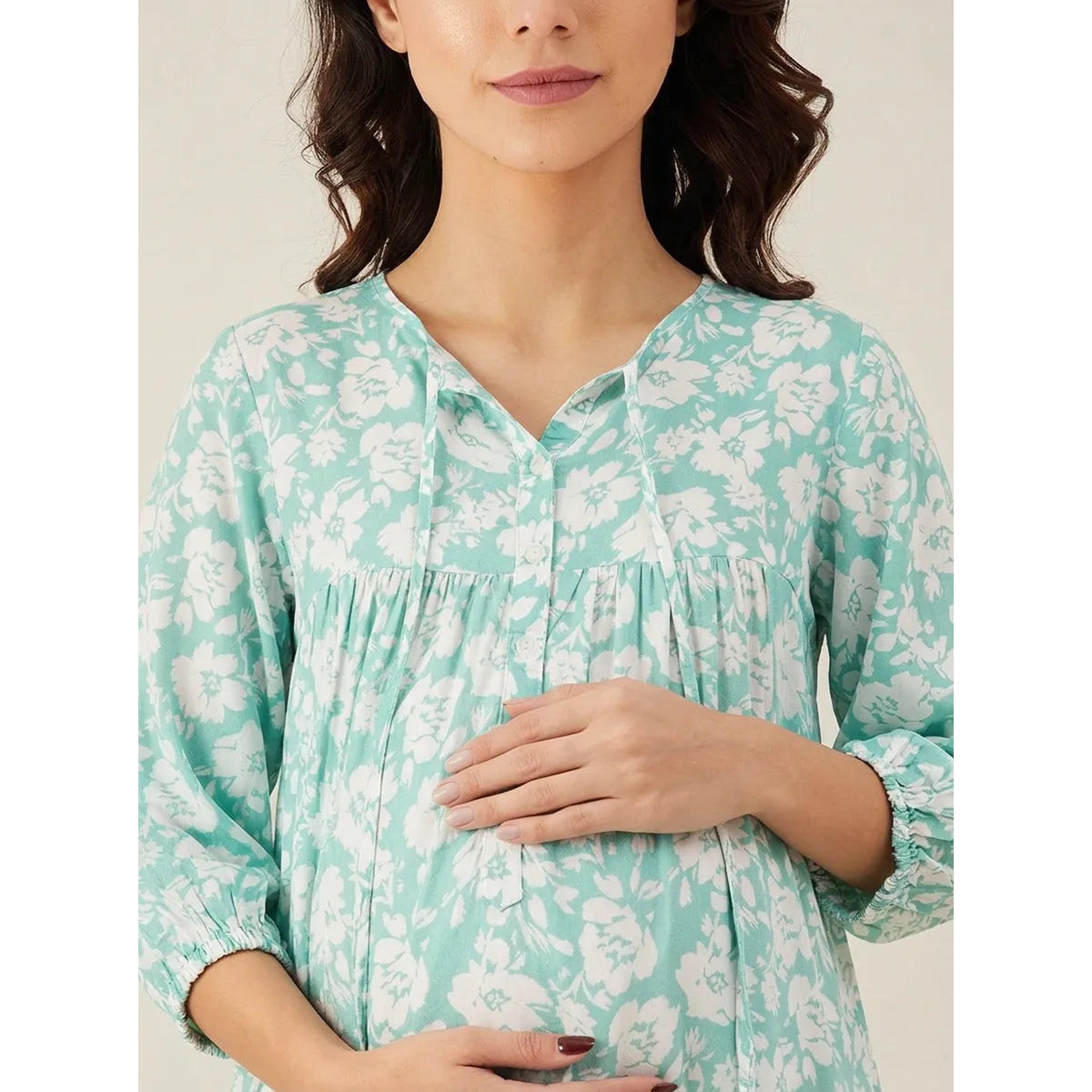 قميص نوم للحوامل بأكمام طويلة وطبعة زهور-women-clothing-maternity-nightwear-image-5