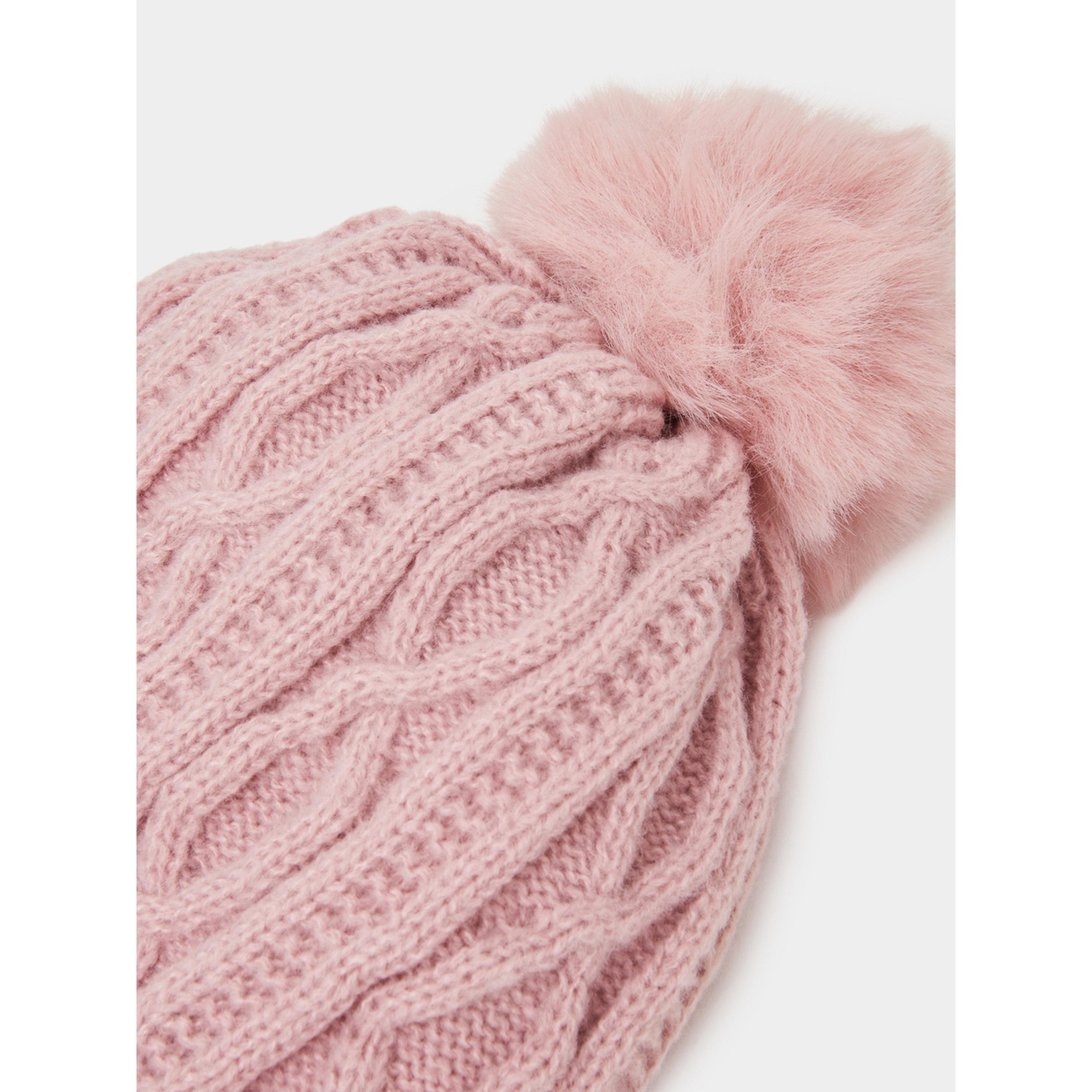 قبعة بيني محبوكة بجدائل مع كرات فرو صناعي-women-winterwear-capsandhats-image-4