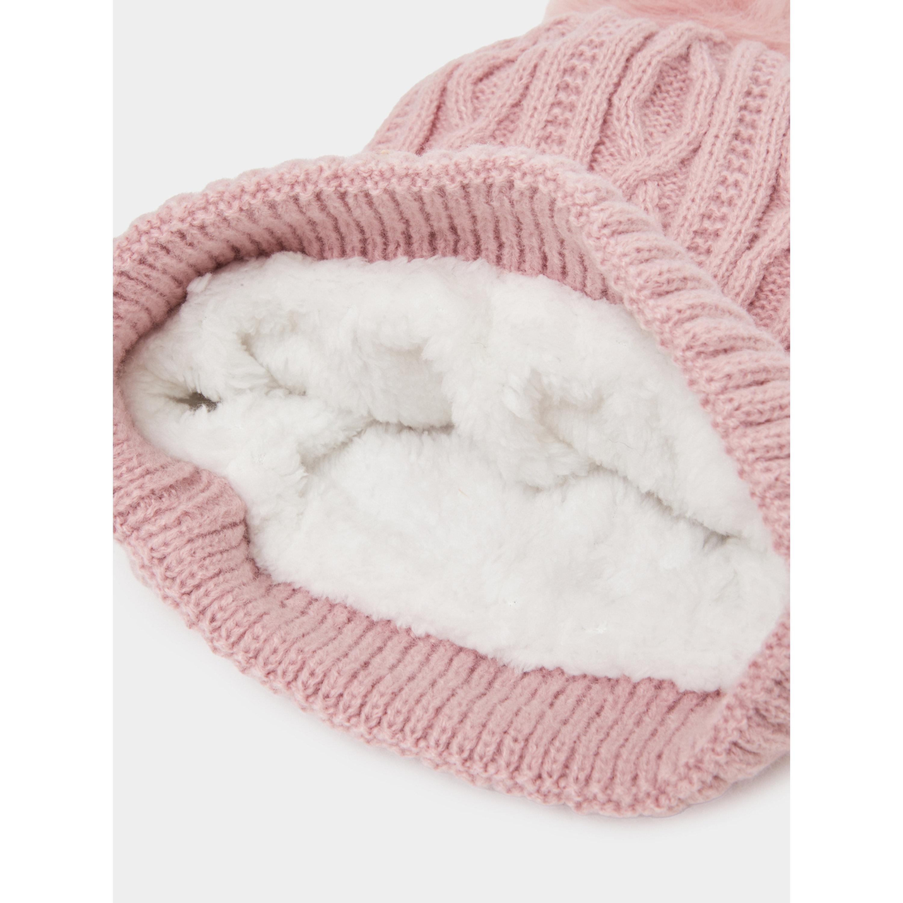 قبعة بيني محبوكة بجدائل مع كرات فرو صناعي-women-winterwear-capsandhats-image-5